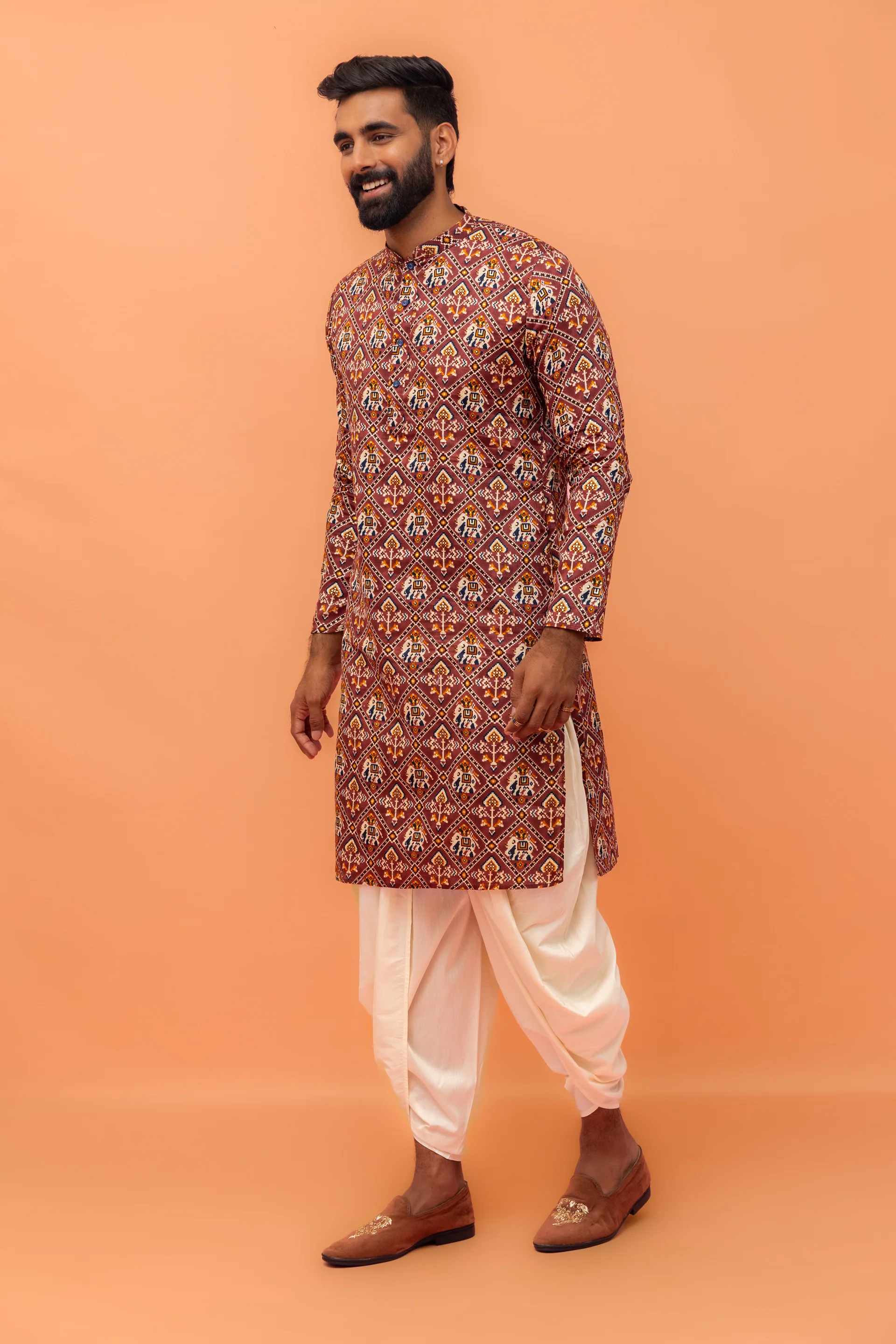 Magenta Printed Cotton Kurta - Image 3