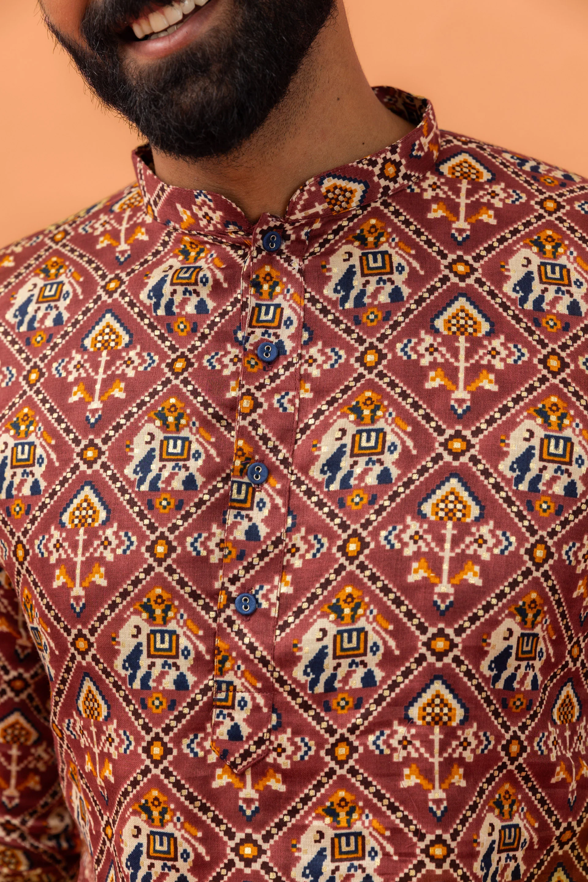 Magenta Printed Cotton Kurta - Image 7