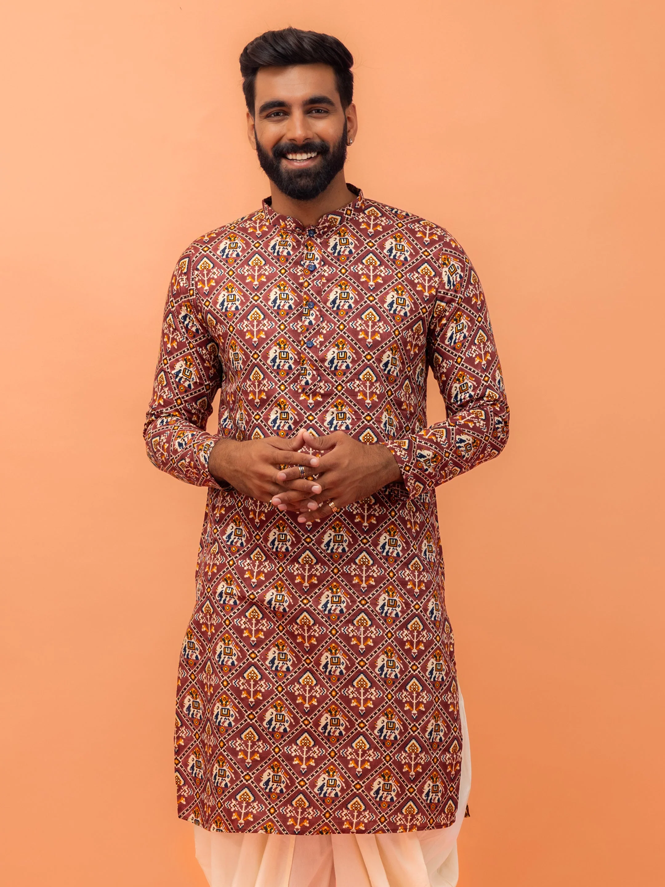 Magenta Printed Cotton Kurta - Image 8