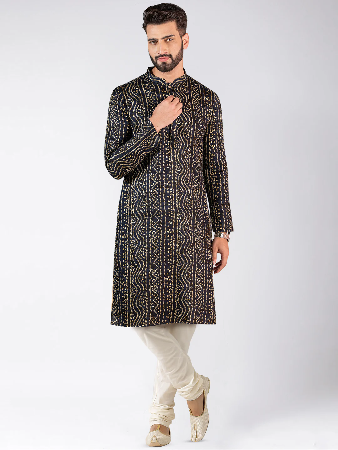 Men's Navy Blue Kurta Churidar Set