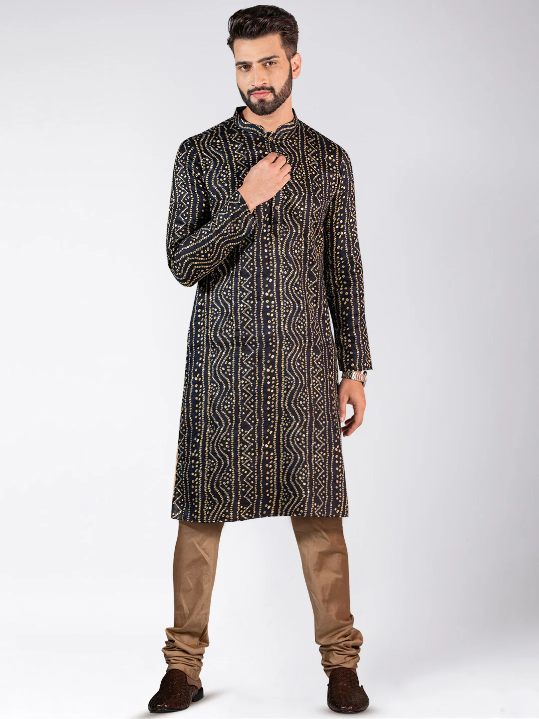 Men's Navy Blue Kurta Churidar Set