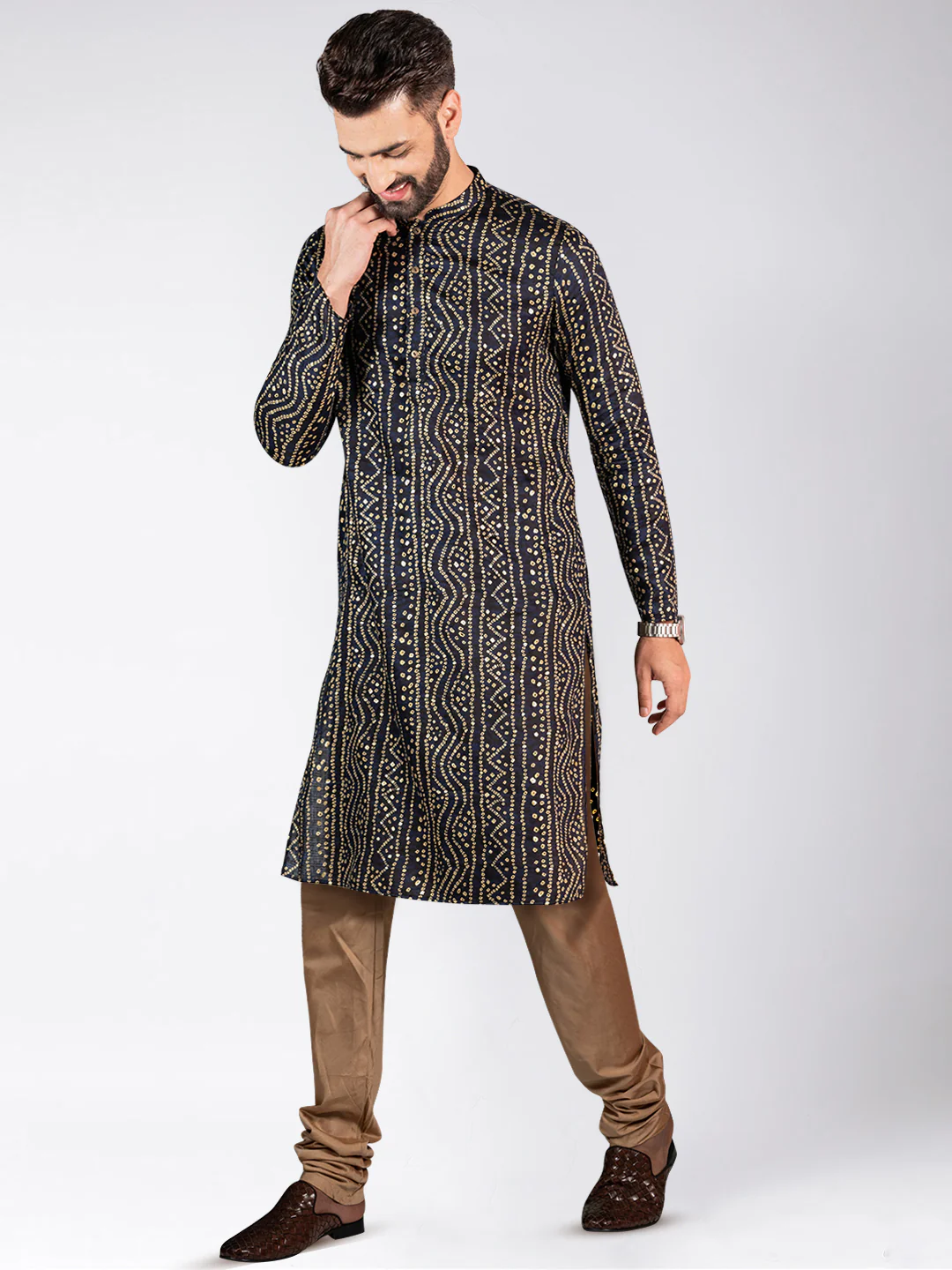 Men's Navy Blue Kurta Churidar Set - Image 3