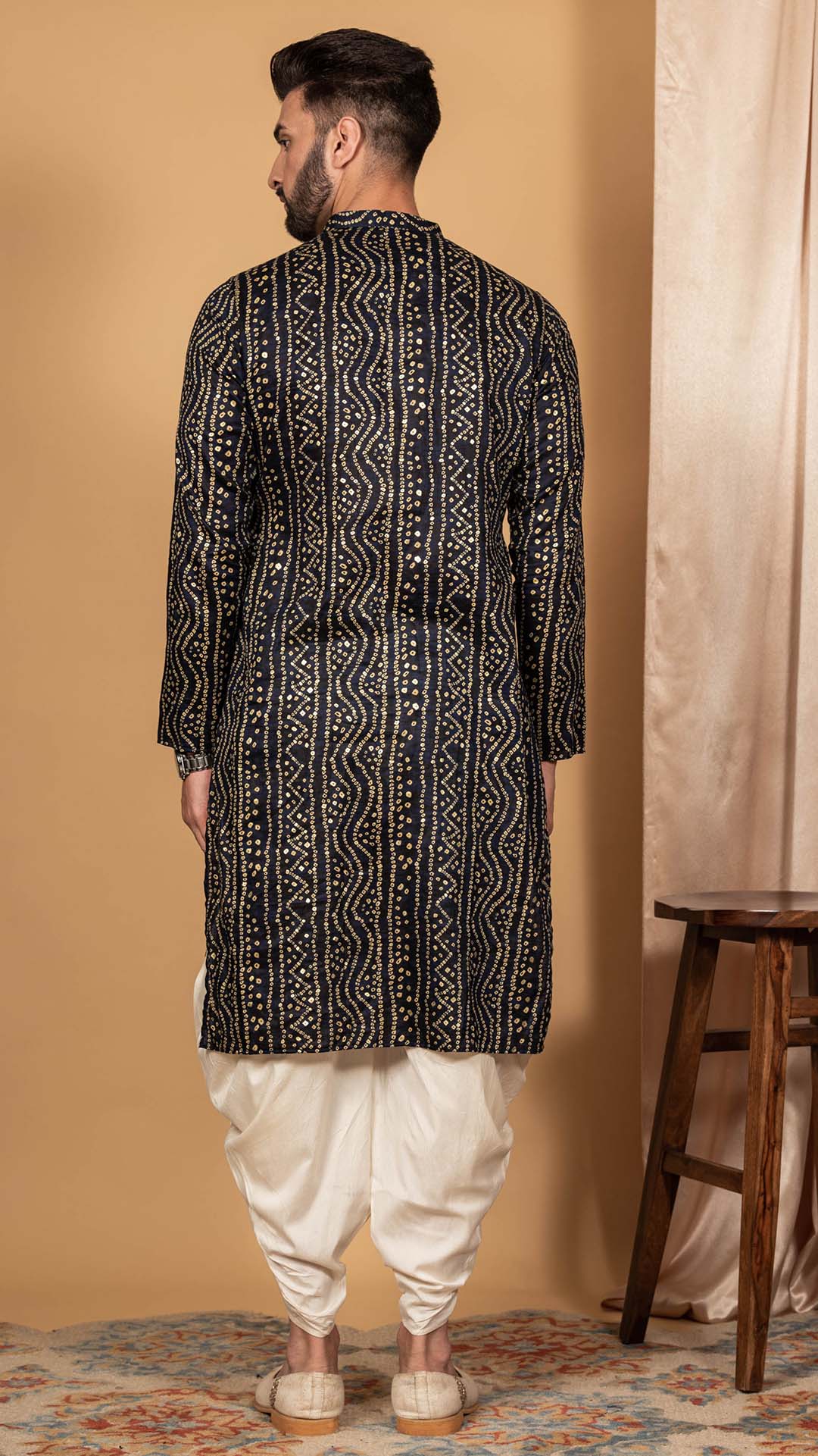 Men's Navy Blue Kurta Dhoti Pants Set - Image 4