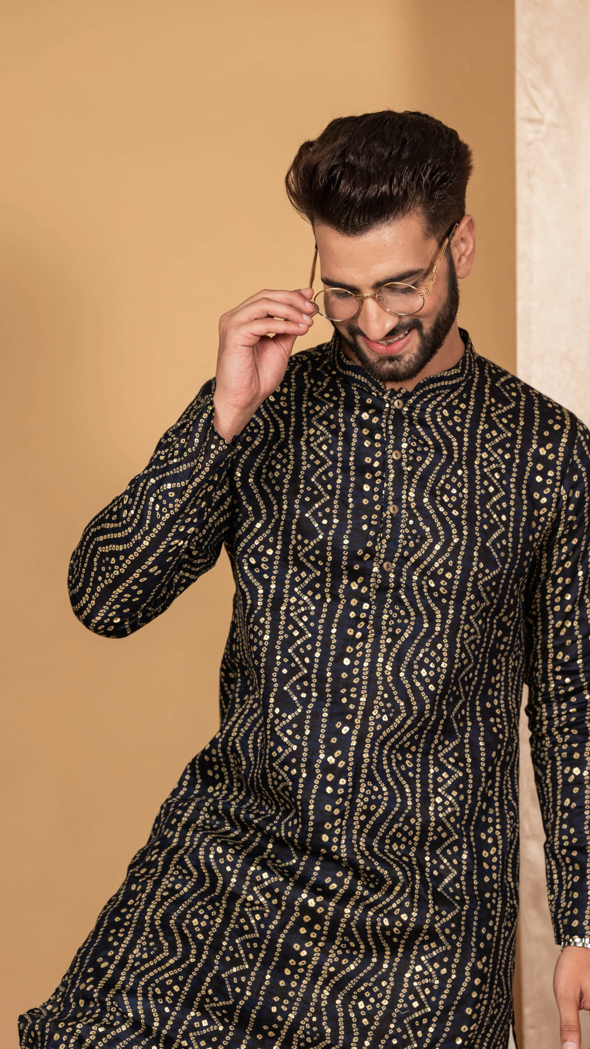 Men's Navy Blue Kurta Dhoti Pants Set - Image 5