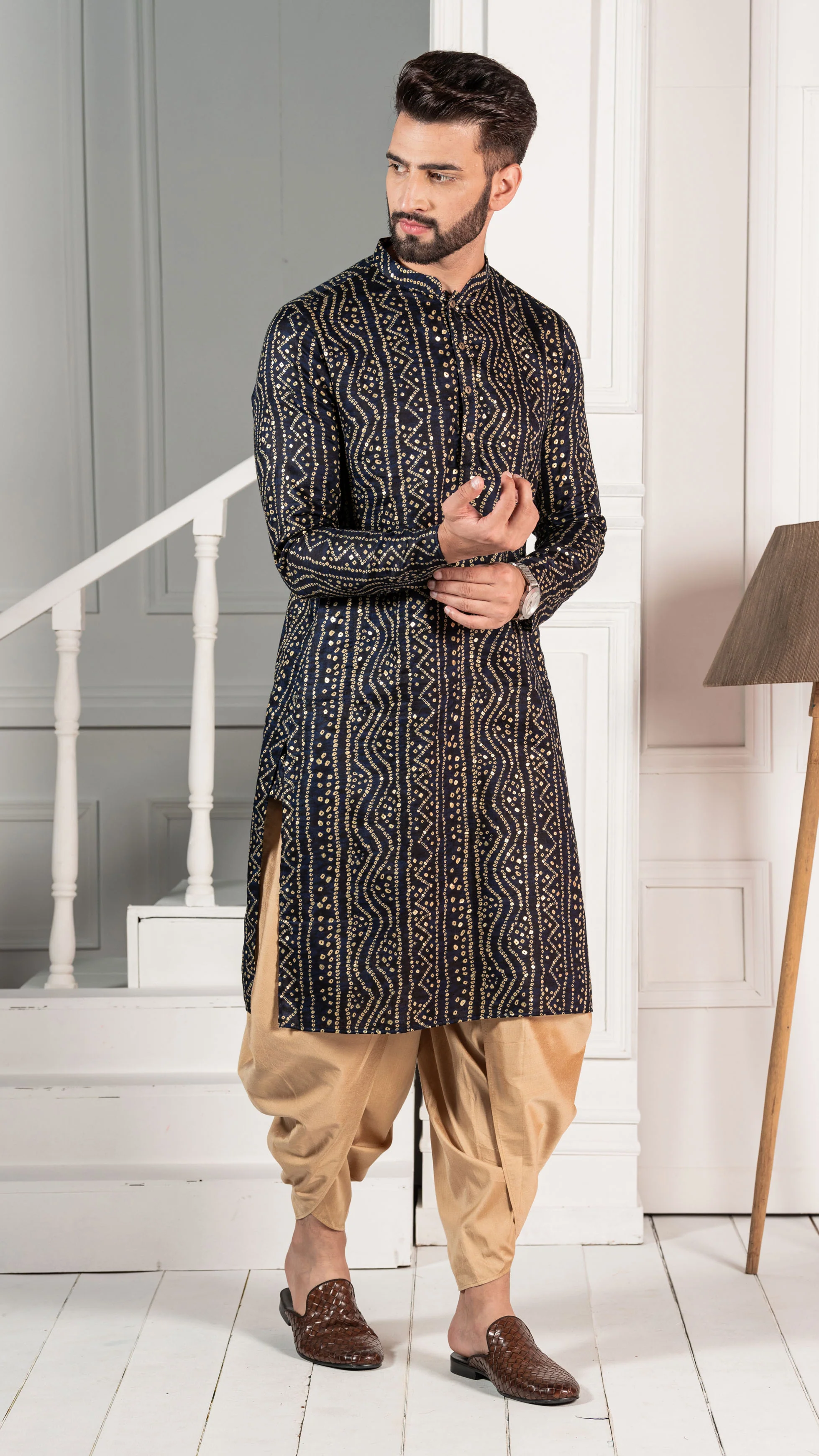 Men Navy Blue Kurta Set - Image 2