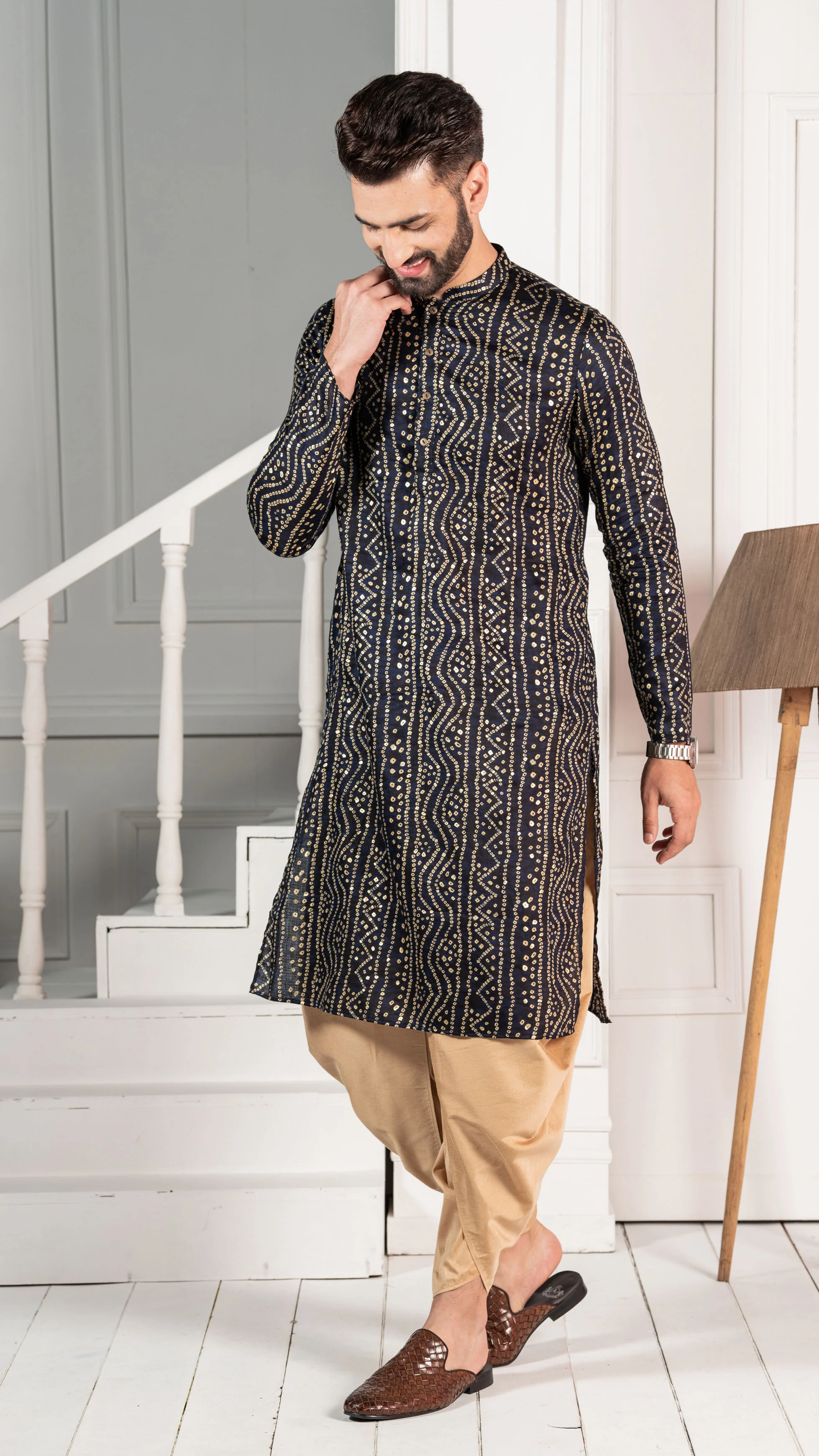 Men Navy Blue Kurta Set - Image 4