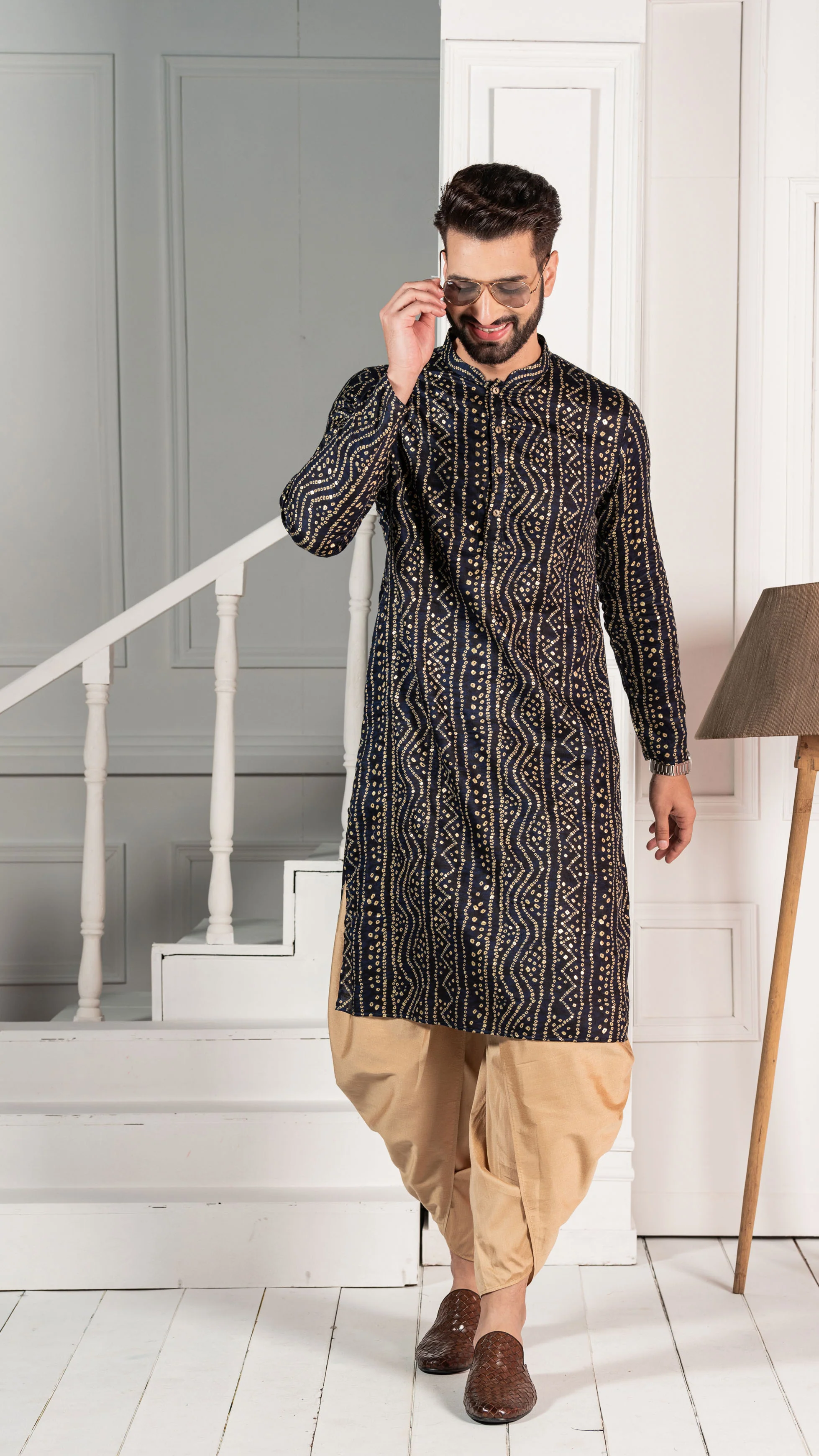 Men Navy Blue Kurta Set - Image 6