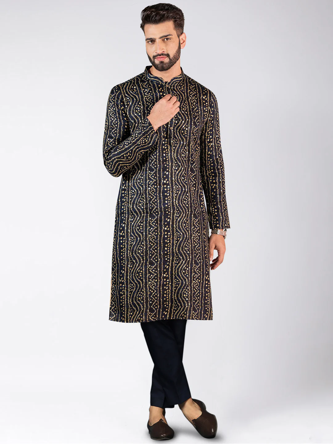 Men's Navy Blue Kurta Trousers Set