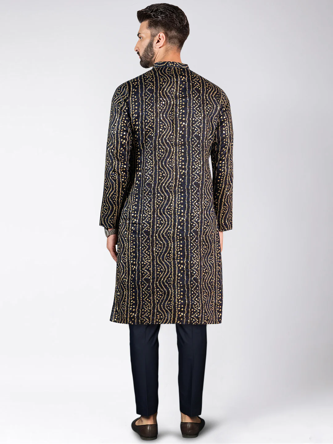 Men's Navy Blue Kurta Trousers Set - Image 4