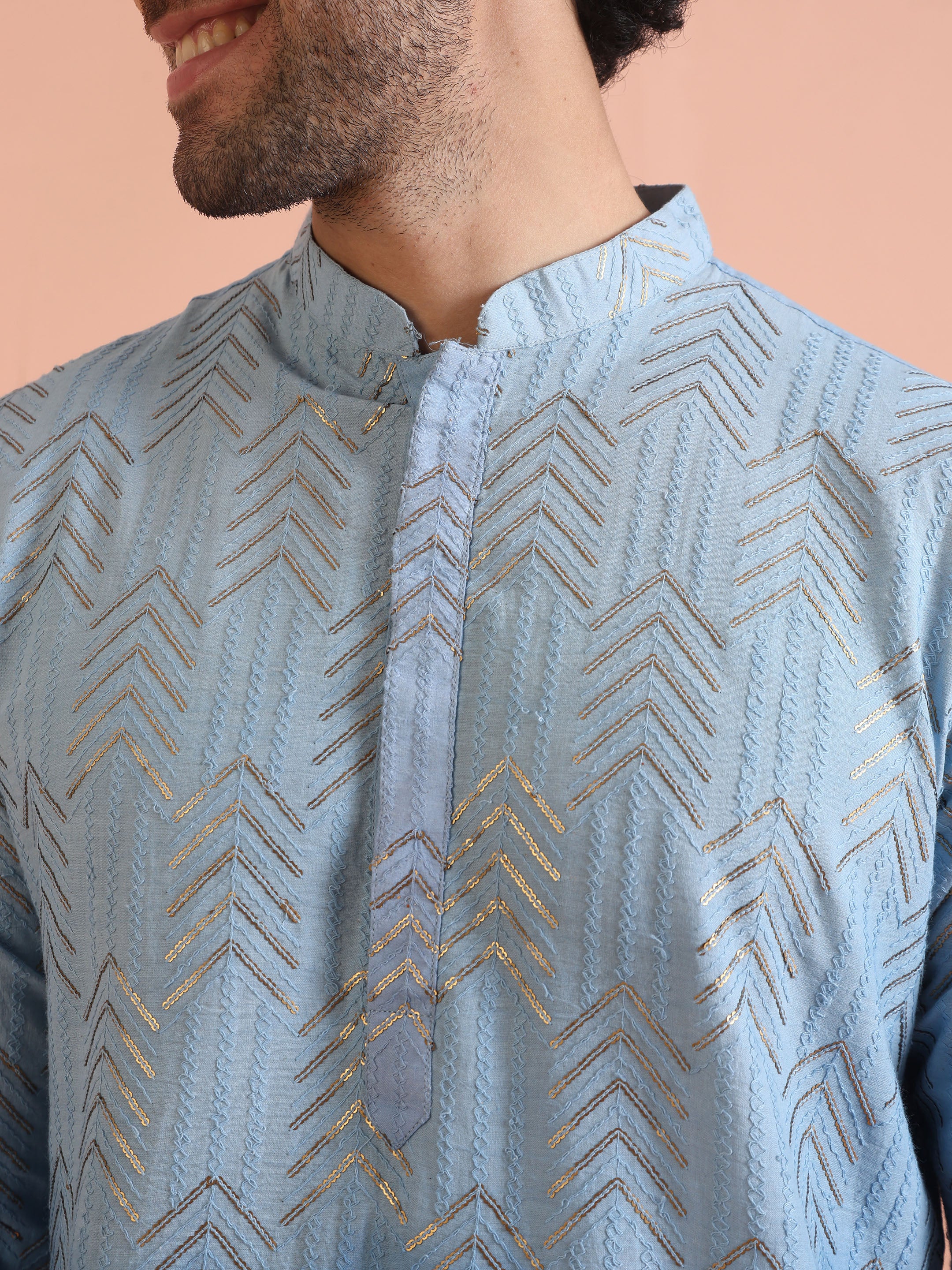 Men Navy Blue Kurta Set - Image 2