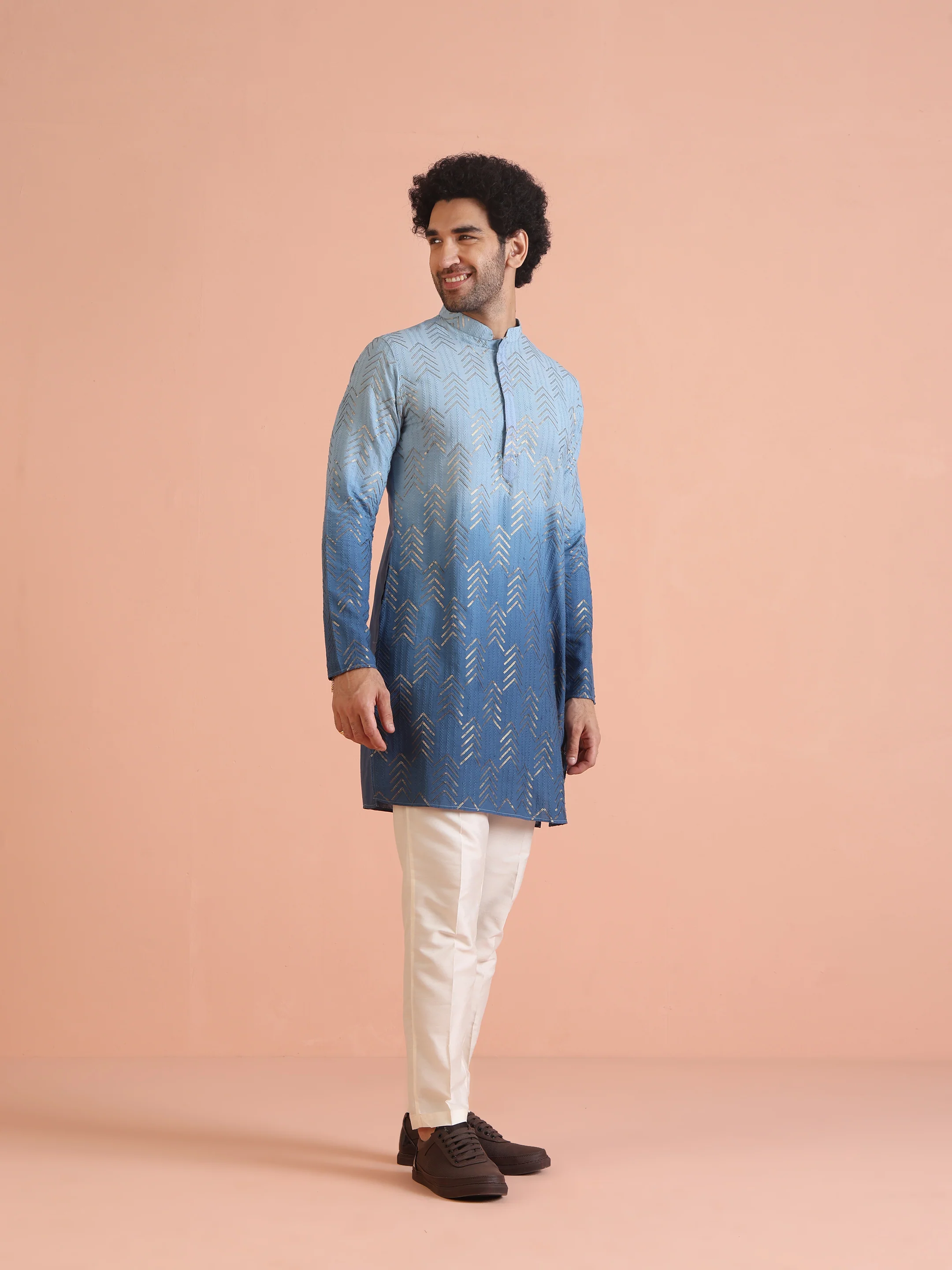Men Navy Blue Kurta Set - Image 5