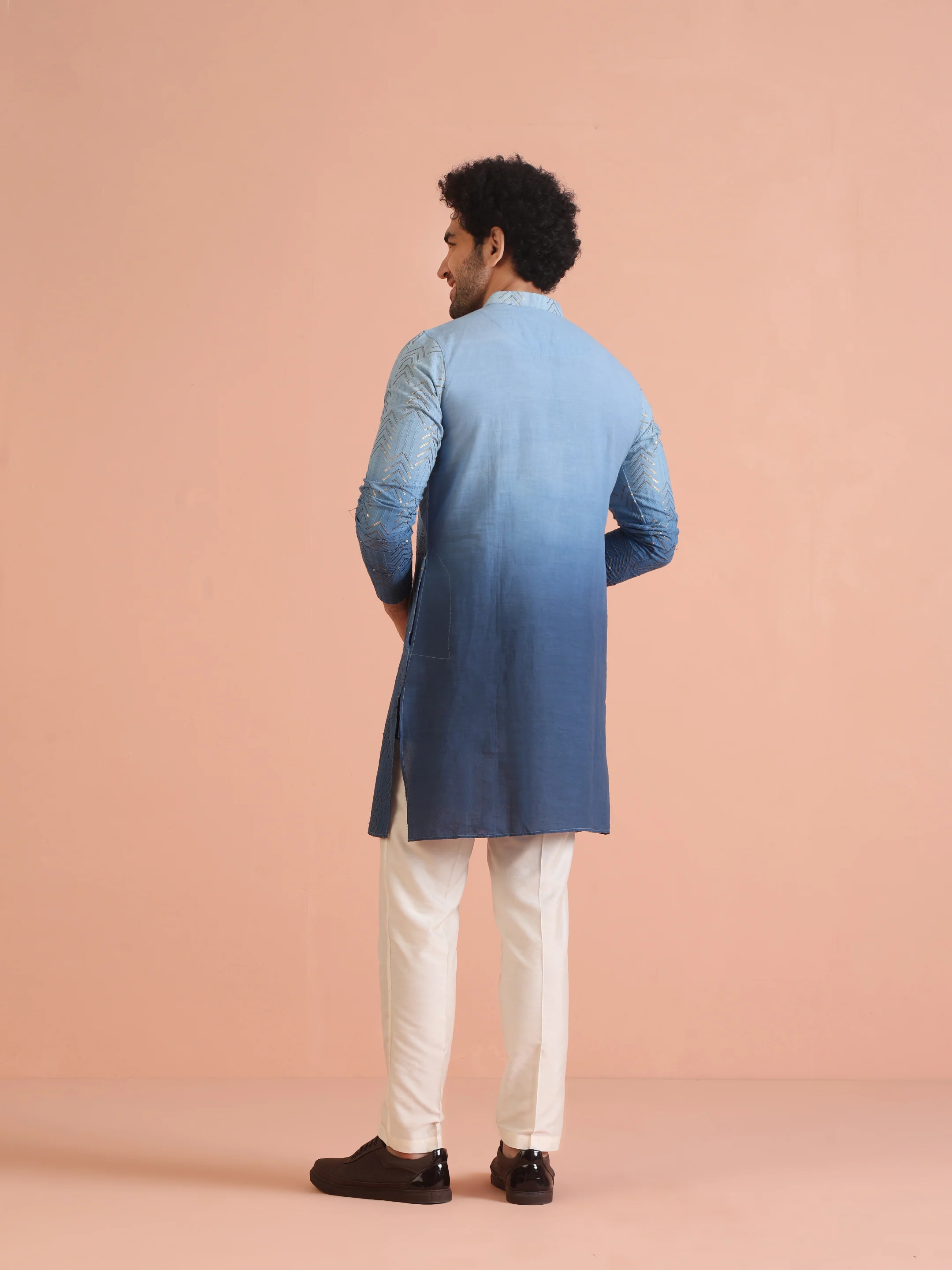 Men Navy Blue Kurta Set - Image 6