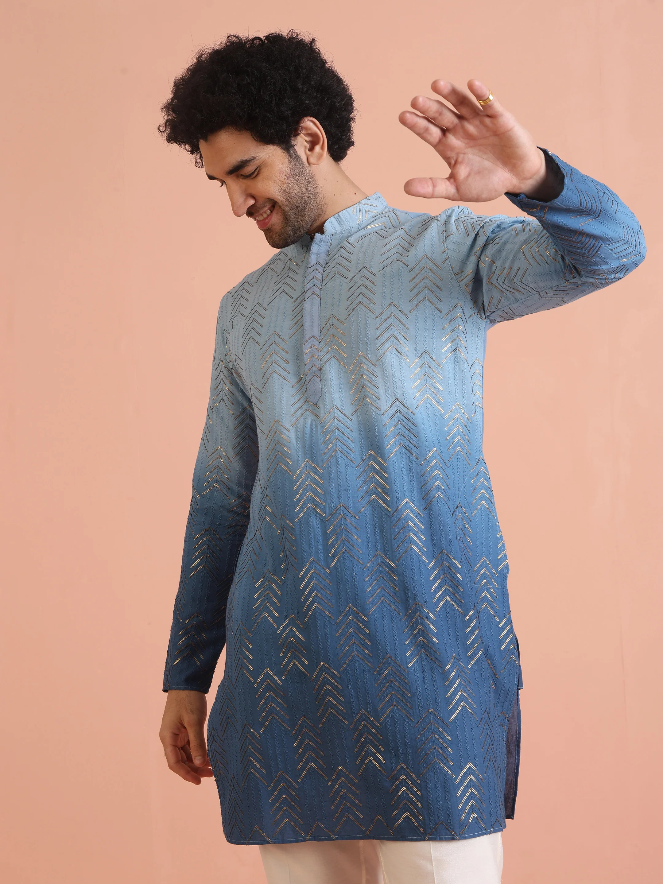 Men Navy Blue Kurta Set - Image 8