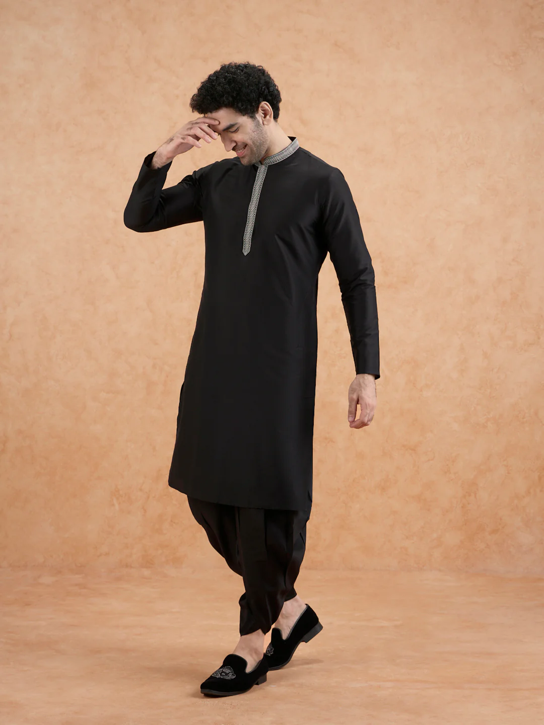 Black Cotton Silk Kurta - Image 3