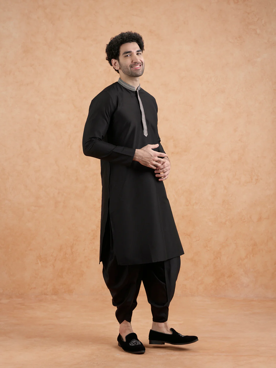Black Cotton Silk Kurta - Image 4