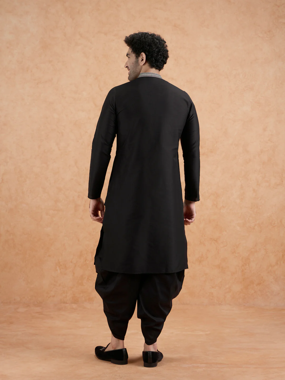 Black Cotton Silk Kurta - Image 5