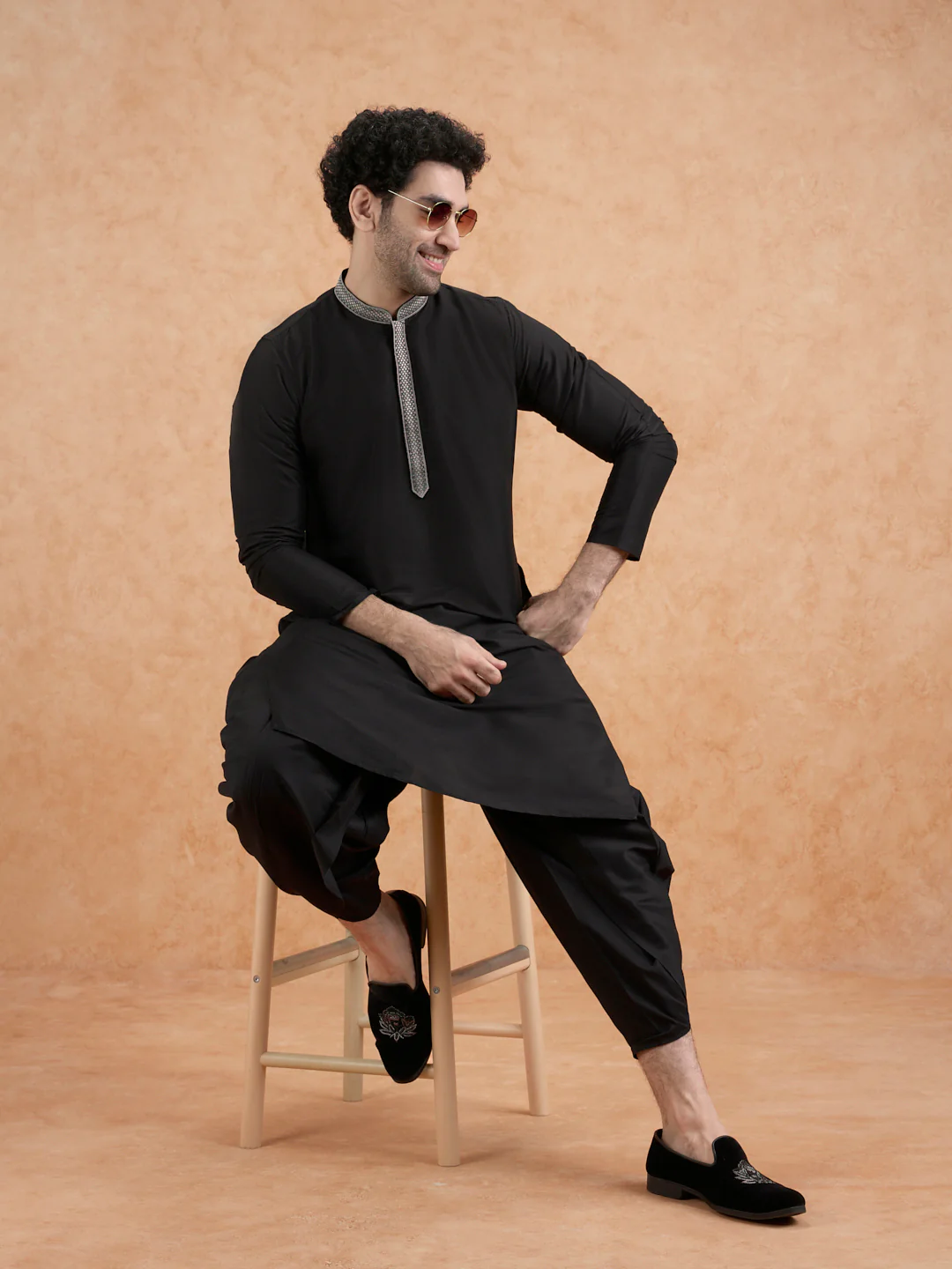 Black Cotton Silk Kurta - Image 8
