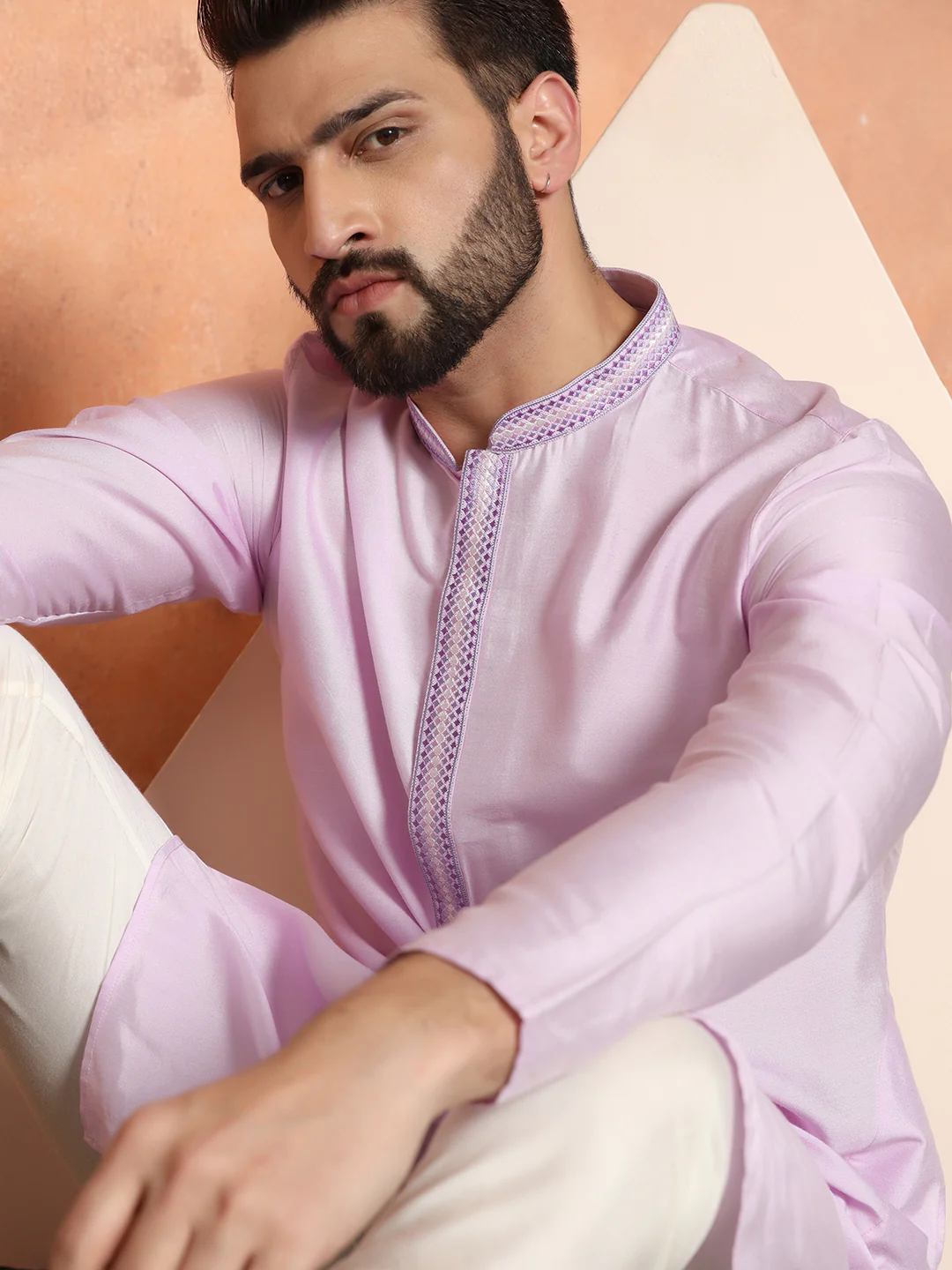 Men Lavender Kurta Set - Image 3