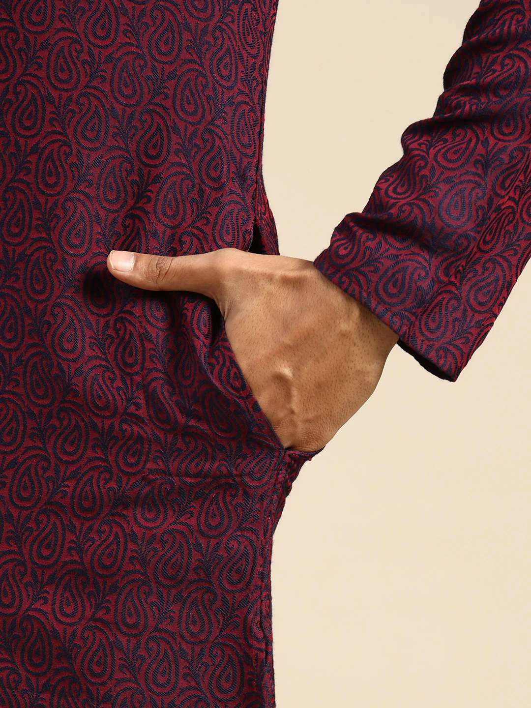 Maroon Cotton Silk Printed Kurta with Trouser - Image 5