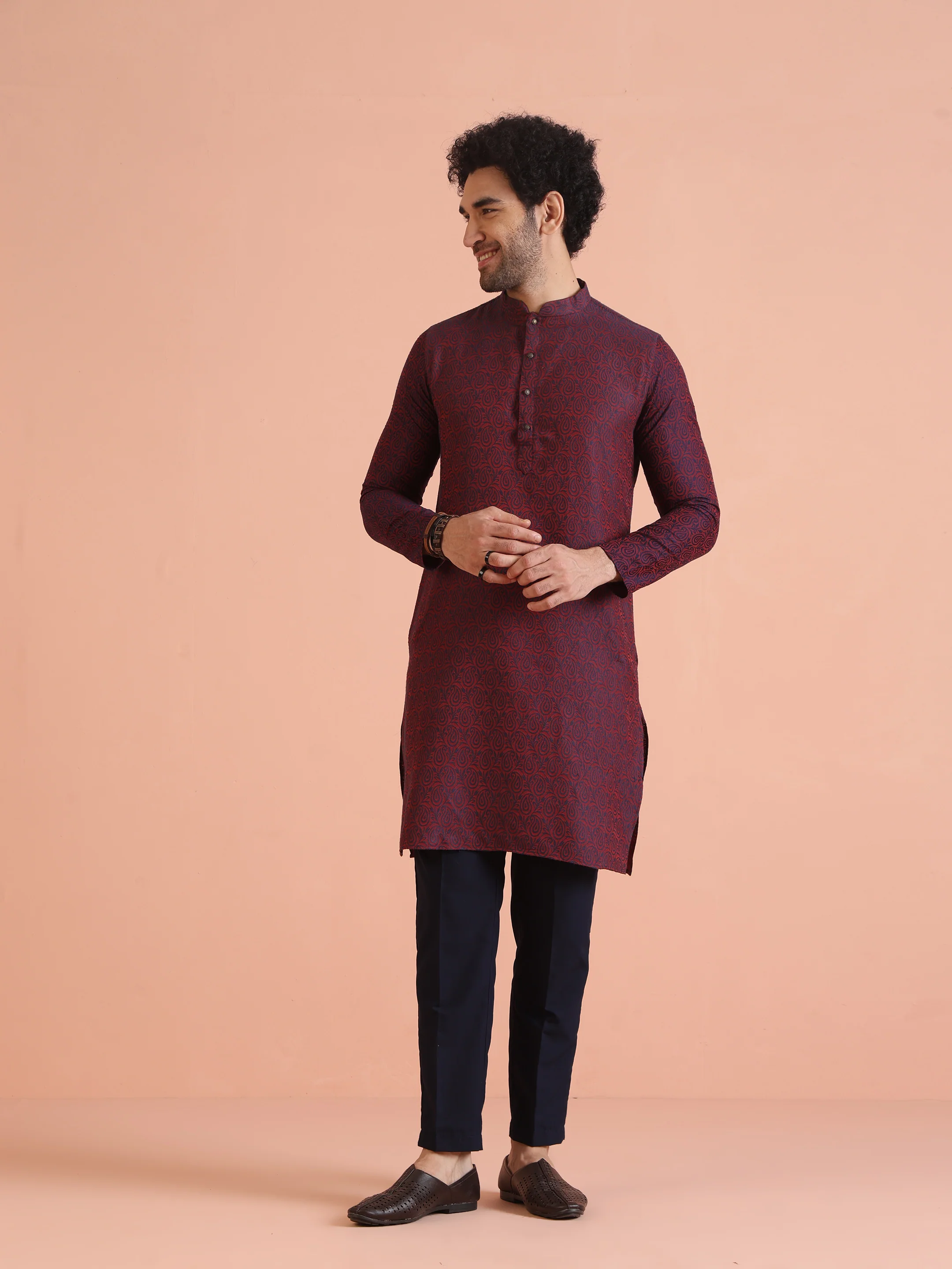 Maroon Cotton Silk Printed Kurta with Trouser - Image 7