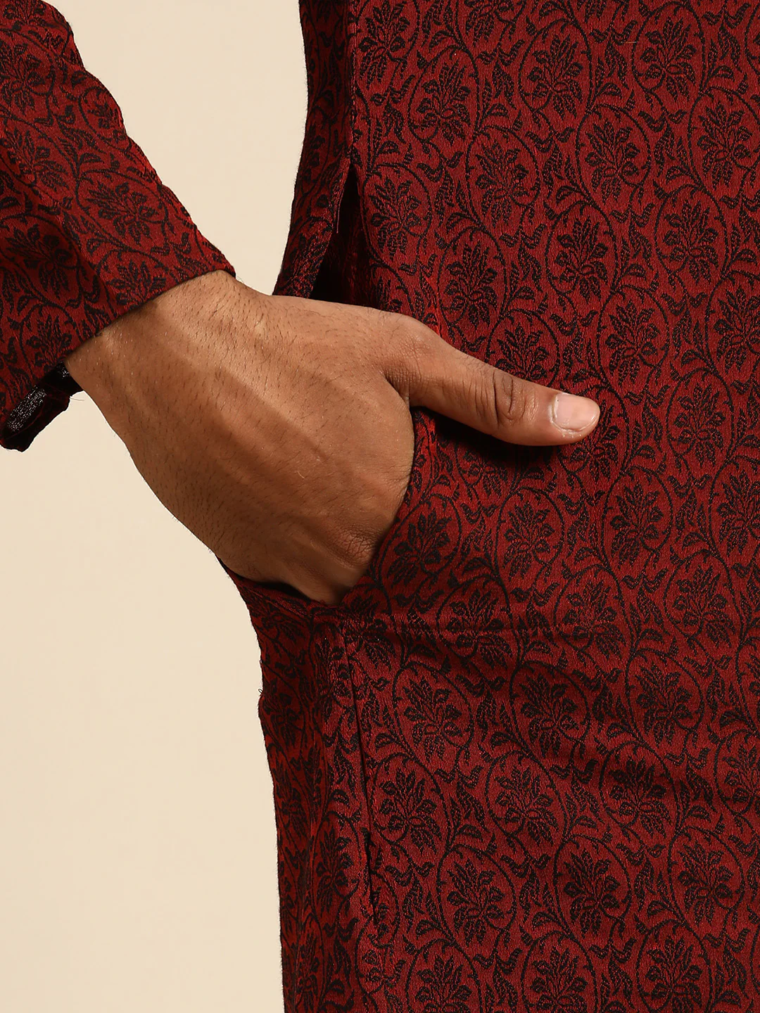Men's Maroon Kurta Trousers Set - Image 5