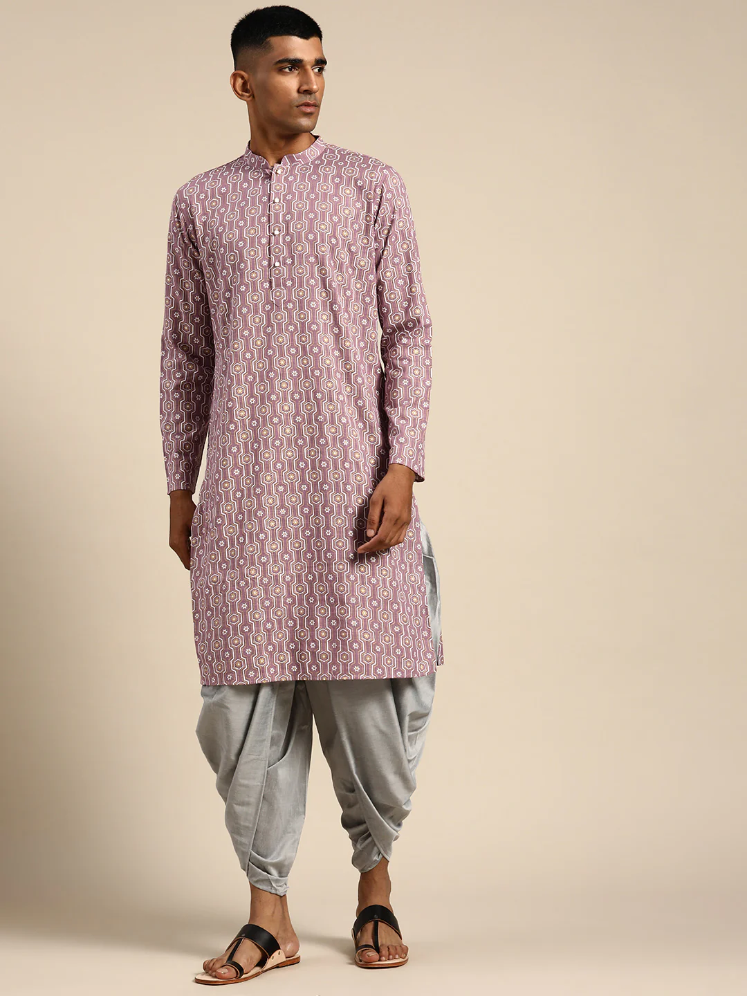 Men Purple Woven Design Kurta
