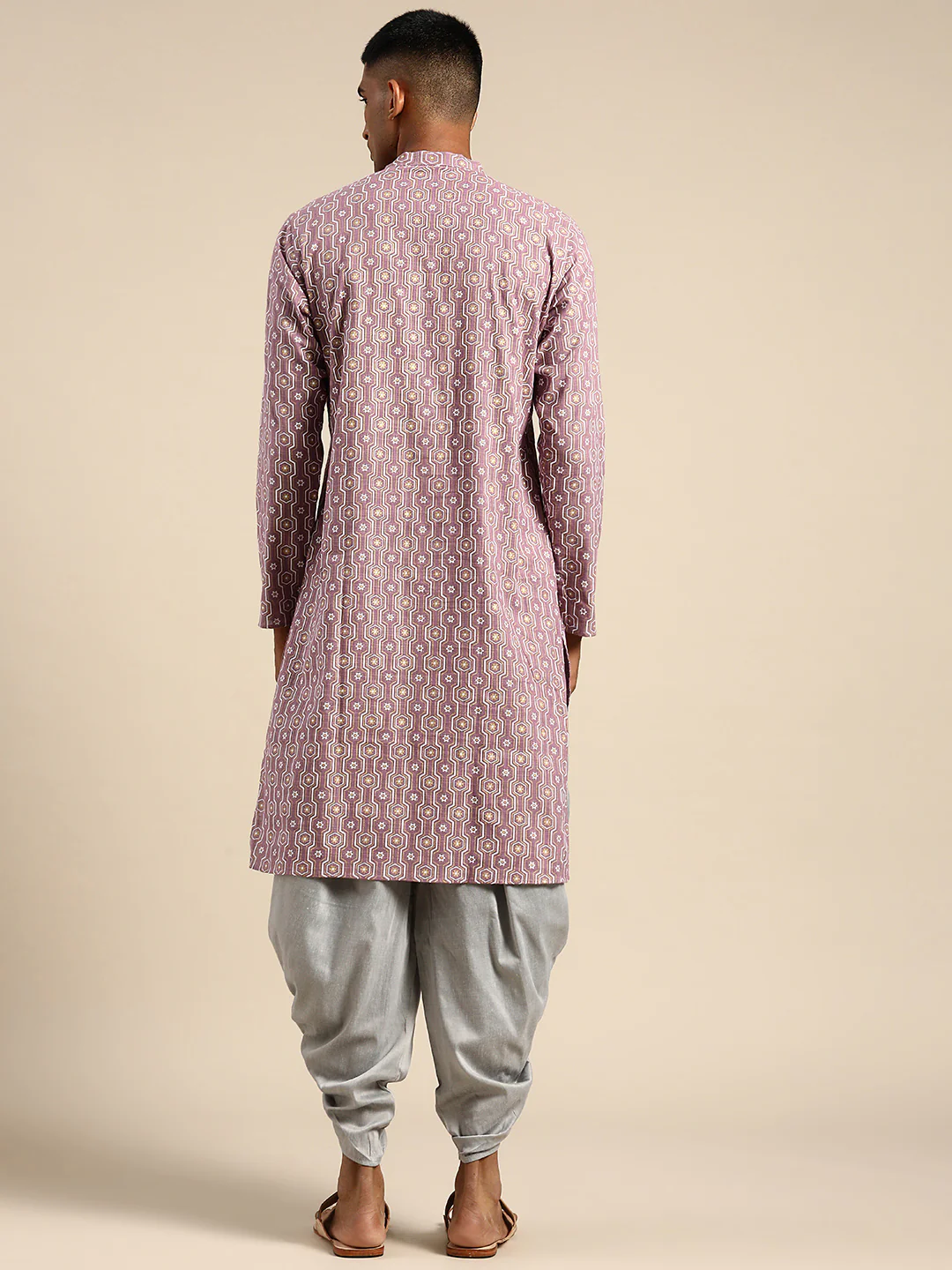 Men Purple Woven Design Kurta - Image 3