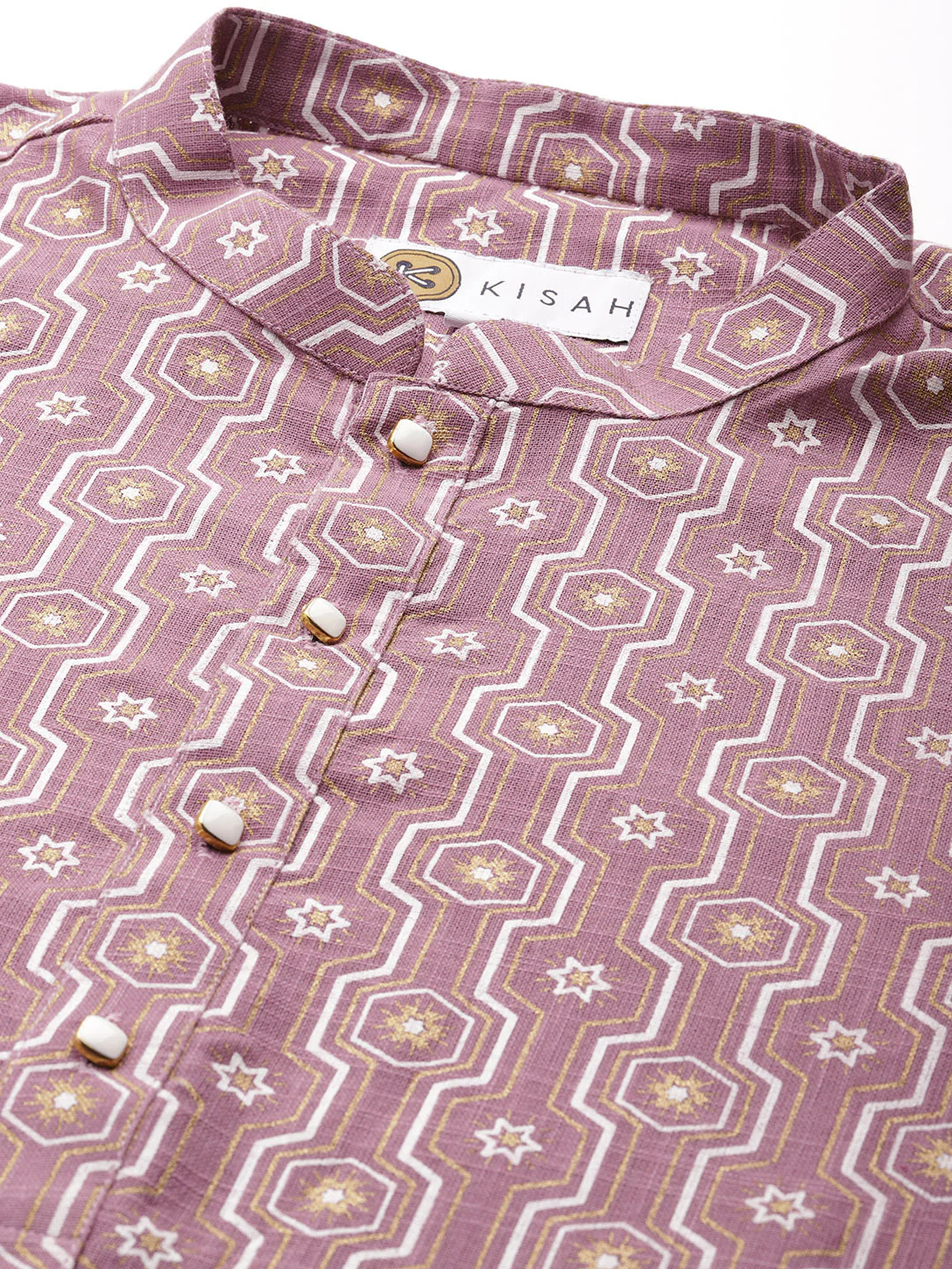 Men Purple Woven Design Kurta - Image 5