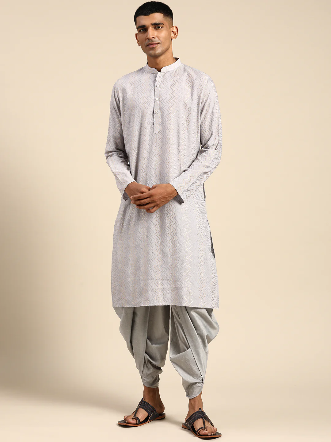 Men Grey Kurta Set - Image 7