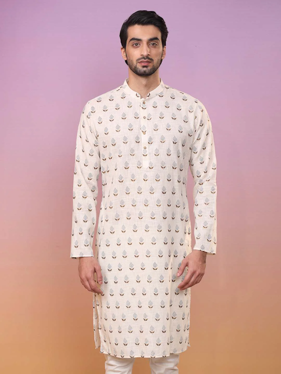 Men Cream Ethnic Motifs Kurta