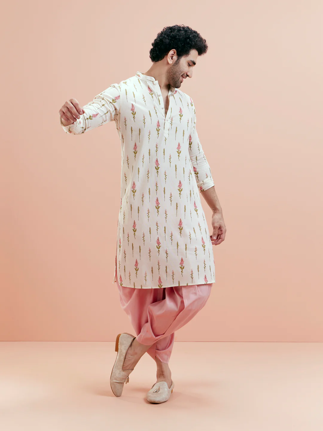 Cream Cotton Floral Printed Kurta - Image 7