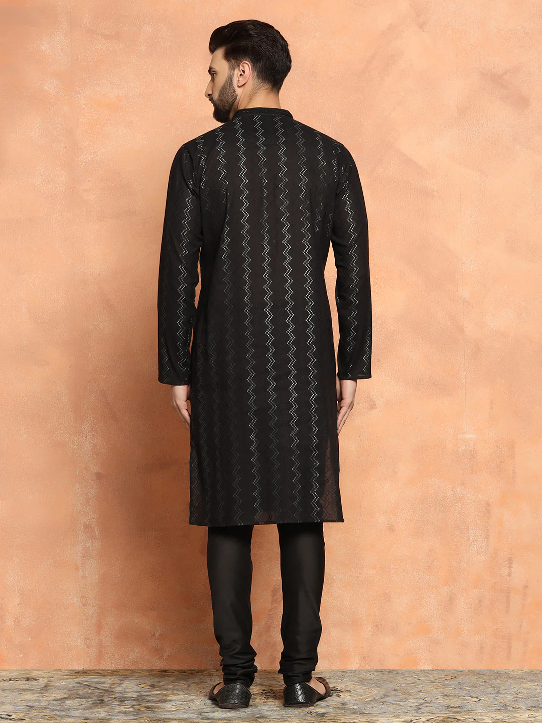 Black Jacquard Woven Silk Blend Kurta - Image 6