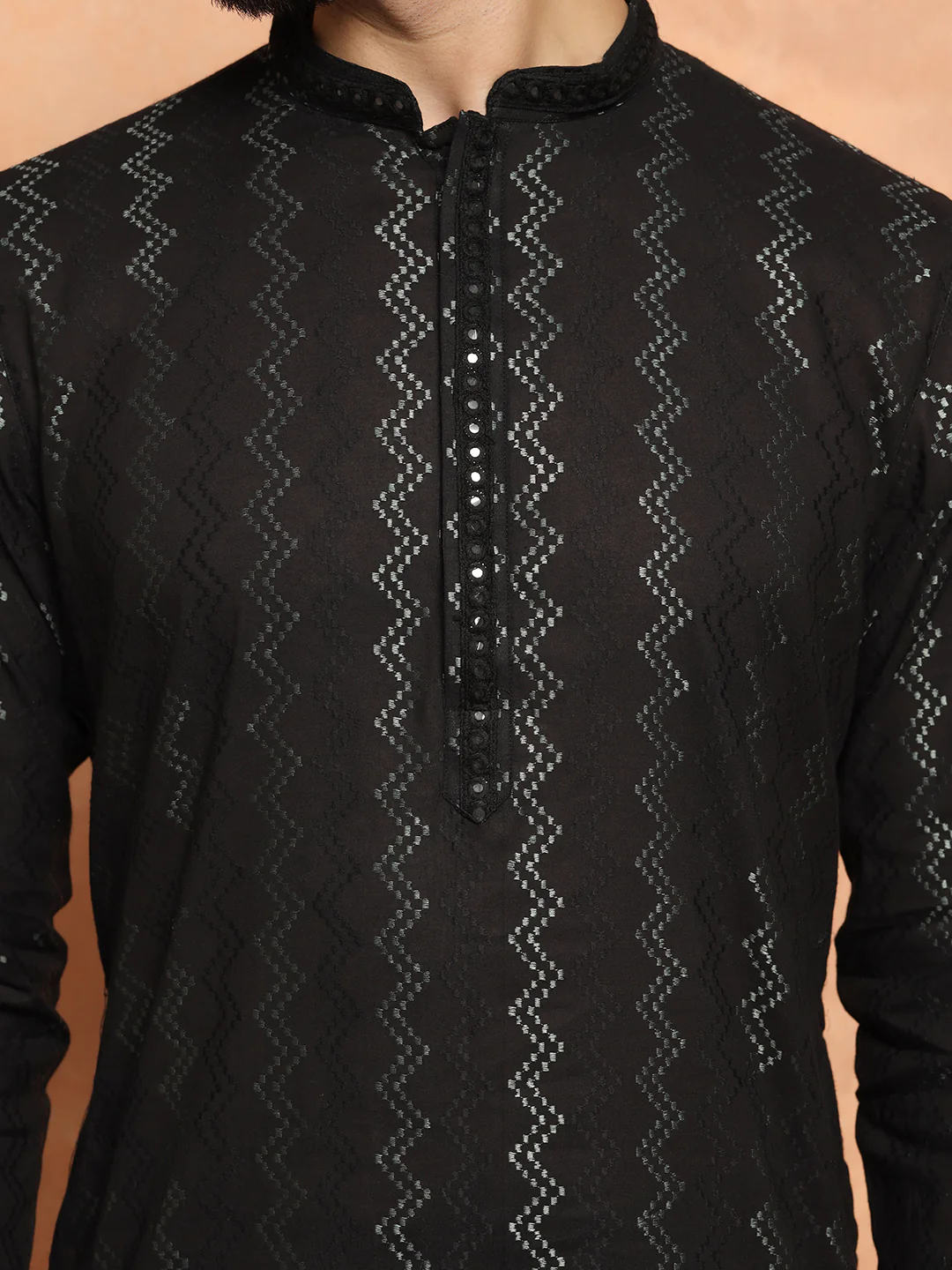 Black Jacquard Woven Silk Blend Kurta - Image 7