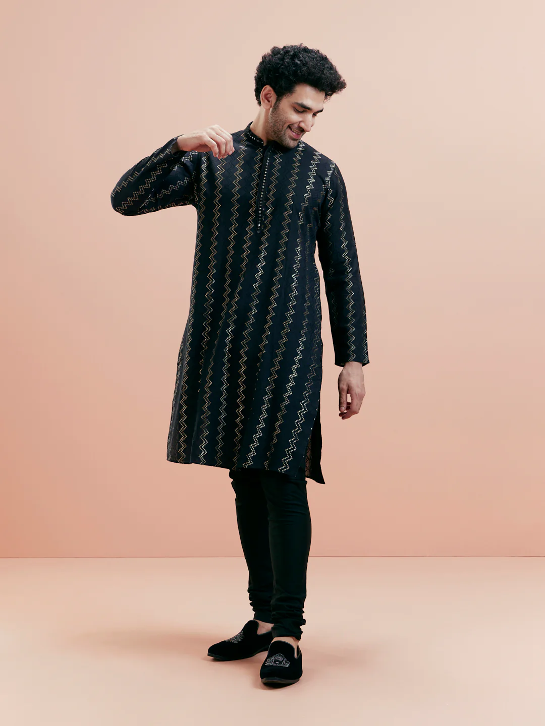 Black Jacquard Kurta Churidar Set - Image 7