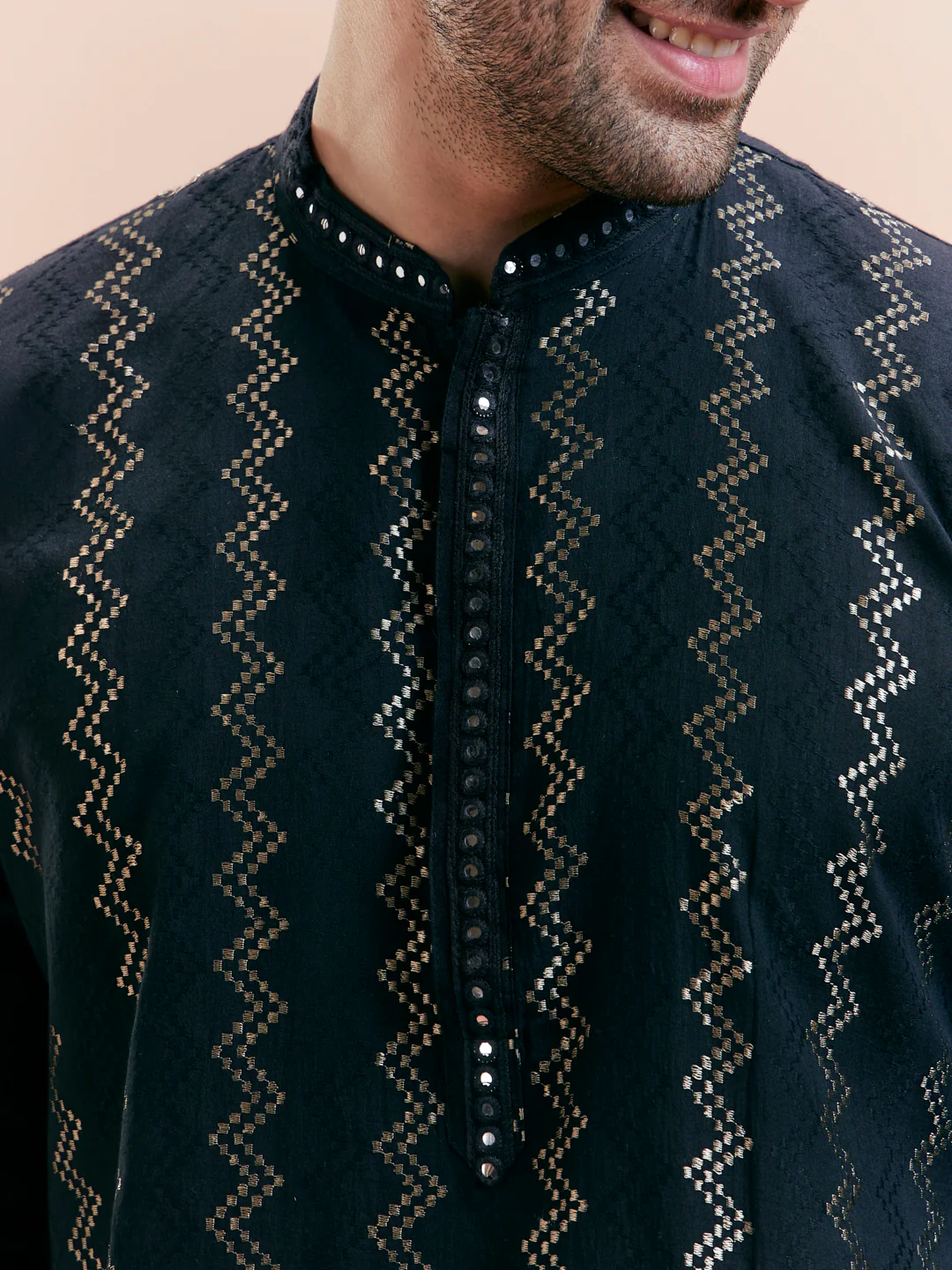 Black Jacquard Kurta Churidar Set - Image 5