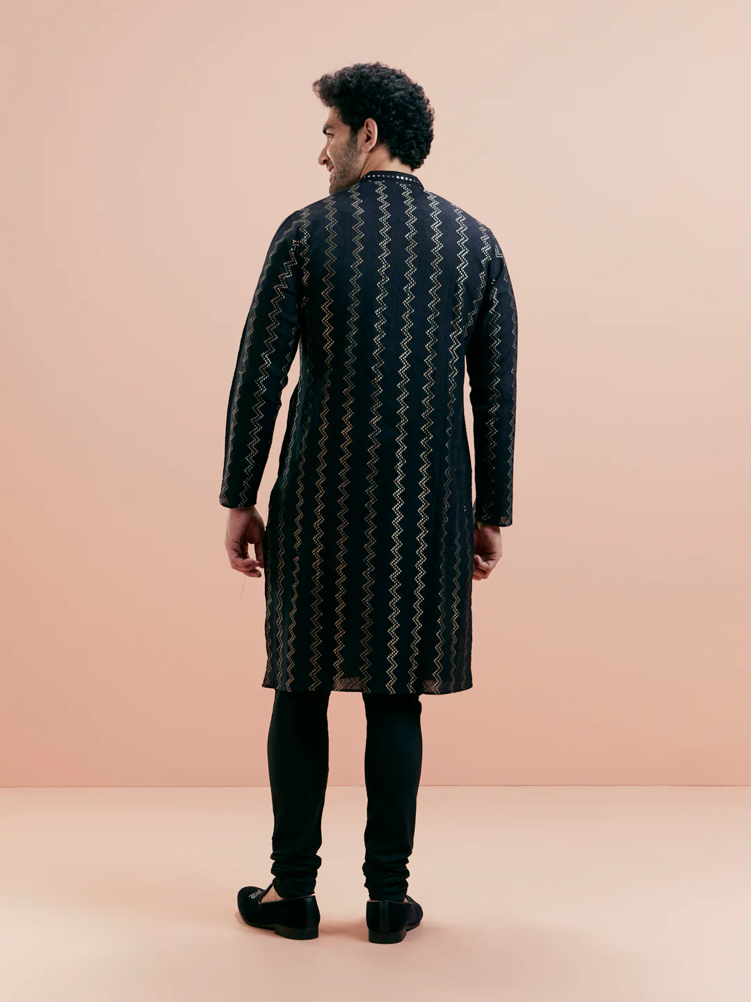 Black Jacquard Kurta Churidar Set - Image 7