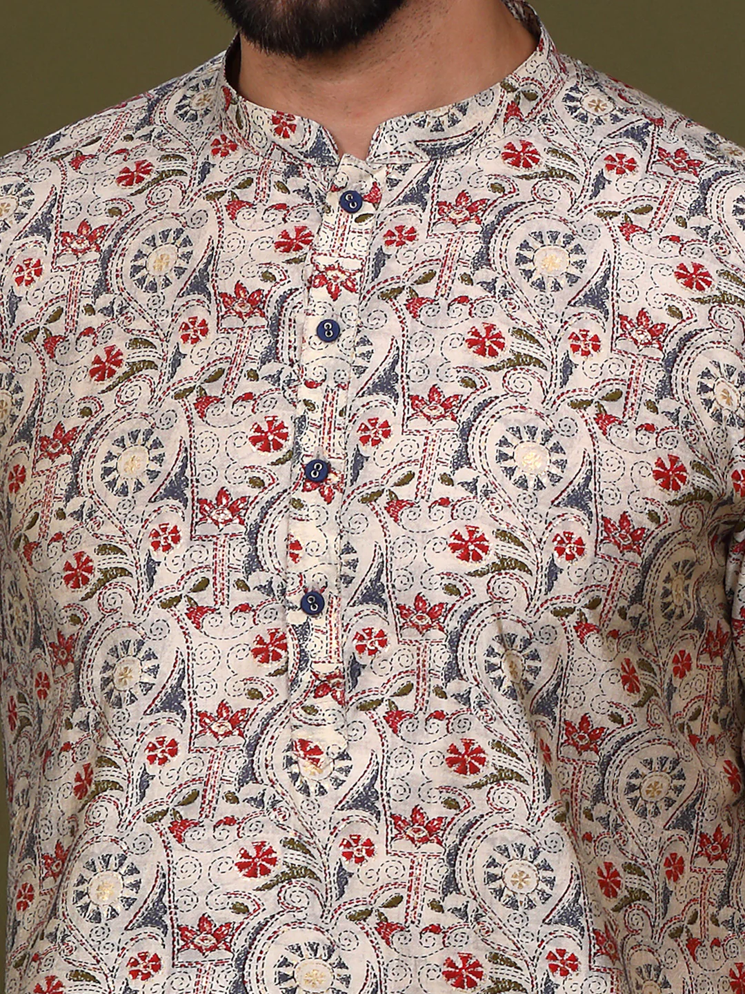 Cream Cotton Printed Kurta Churidar Set - Image 6