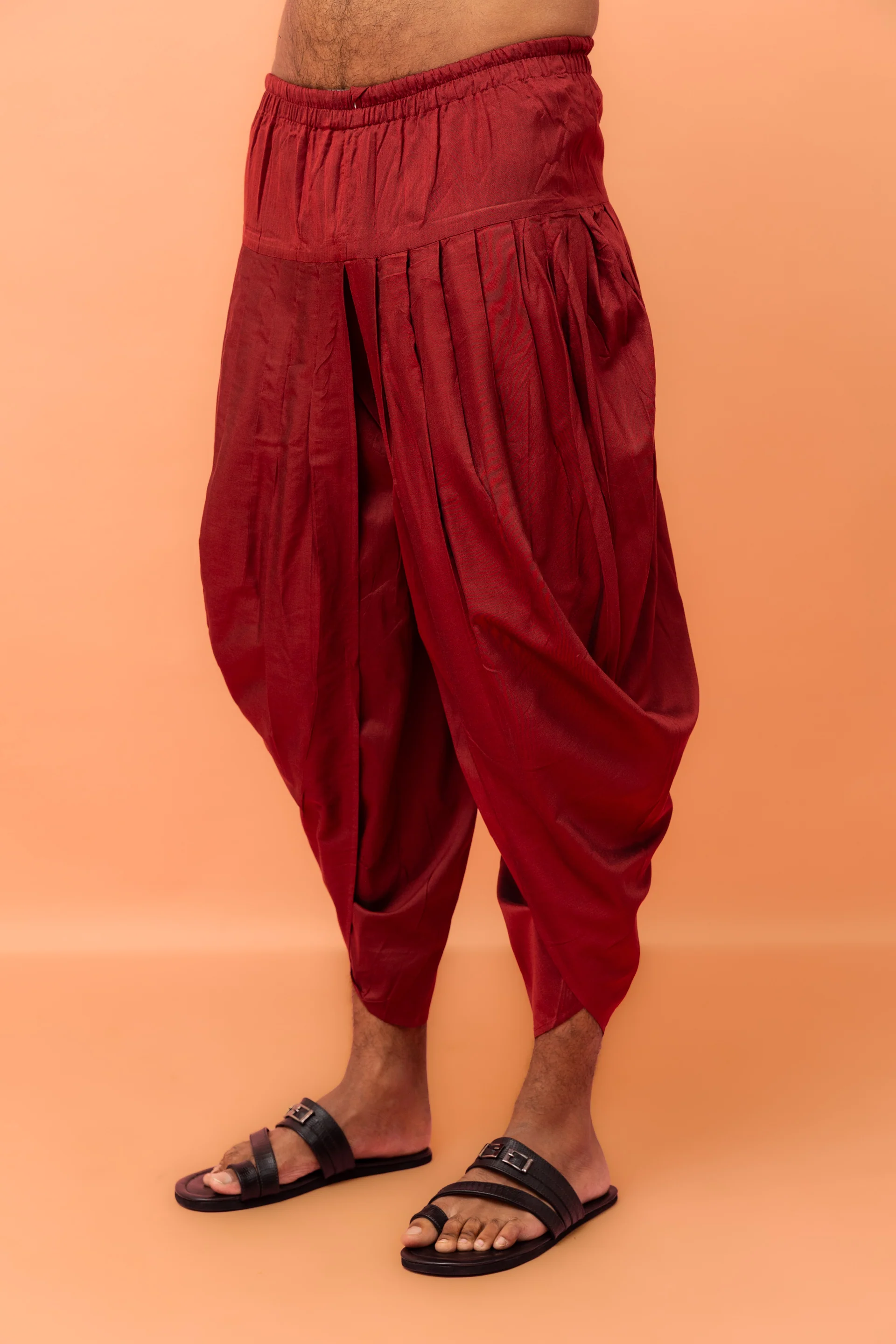 Men Multi-Color Patchwork Printed Kurta with Maroon Dhoti Set - Image 7