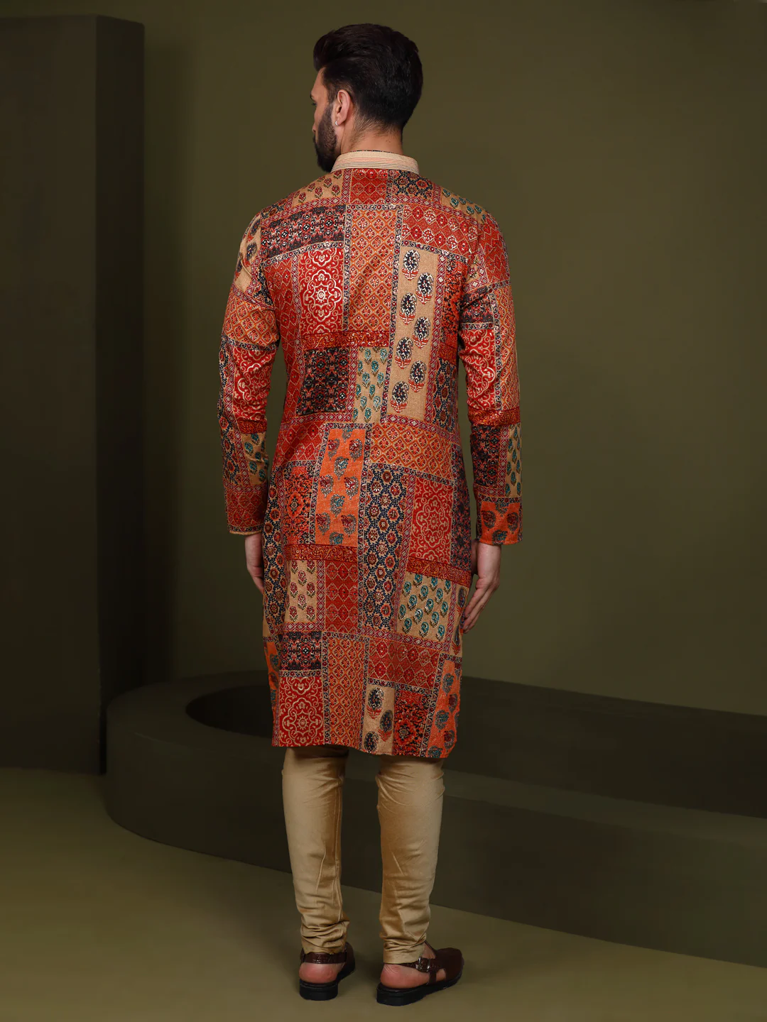 Multi Color Silk Blend Printed Kurta Churidar - Image 4