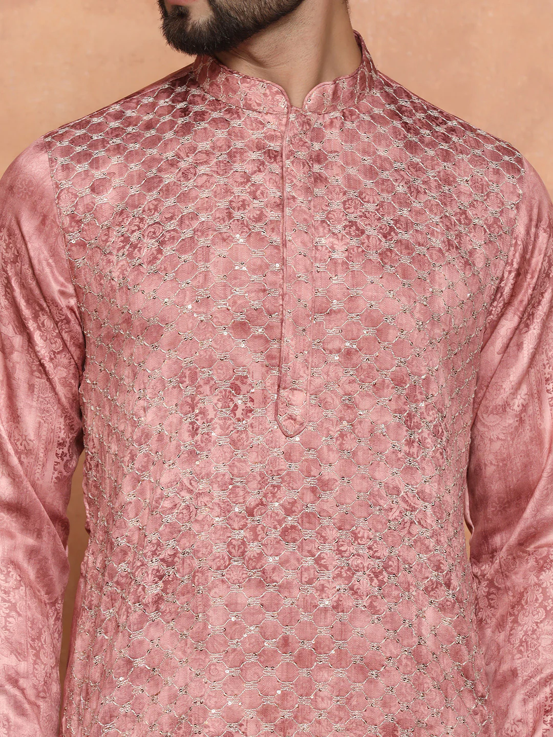 Pink Silk Blend Embroidered Long Kurta - Image 8