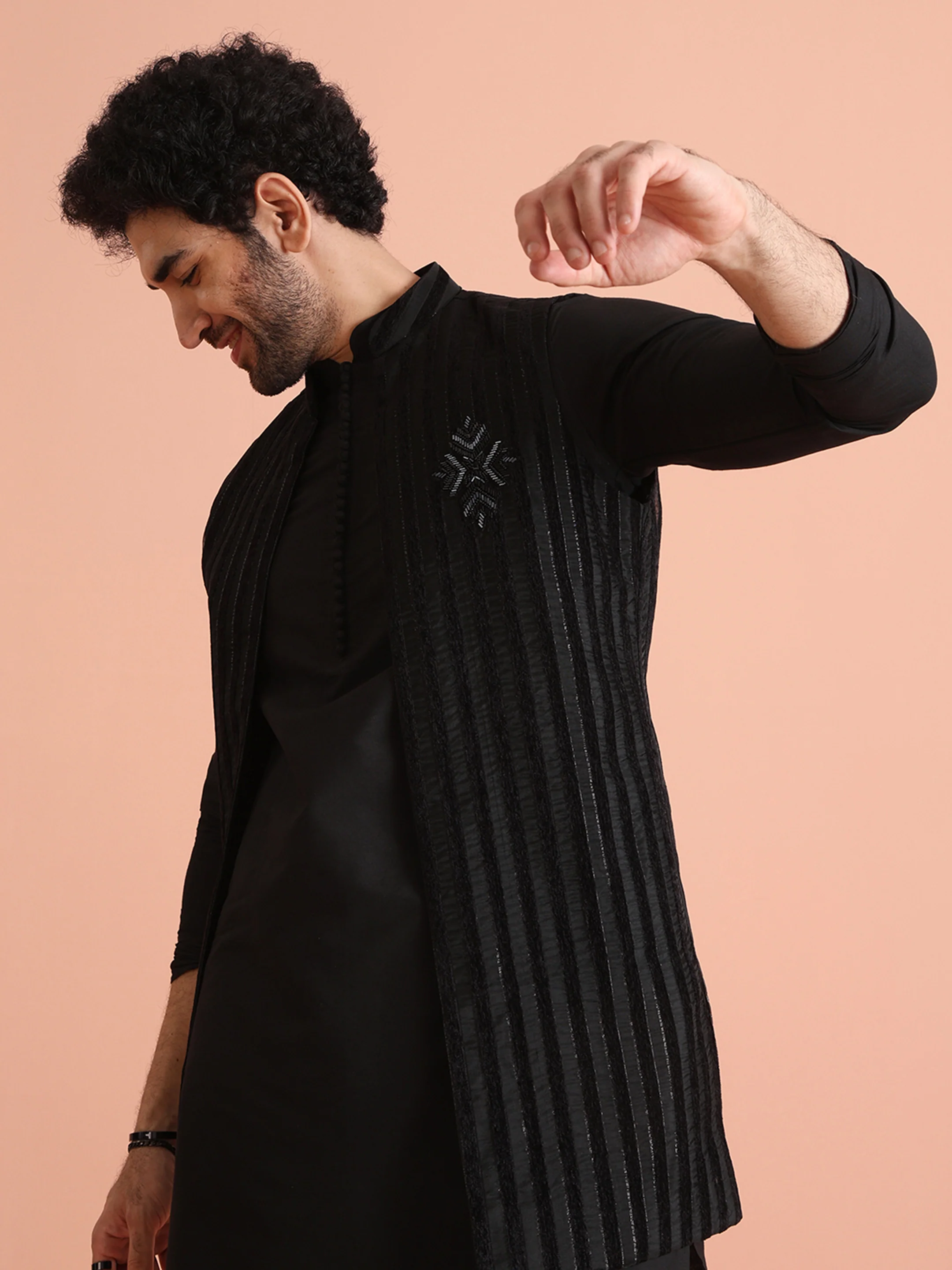 Black Jacket Kurta Trouser Set - Image 8
