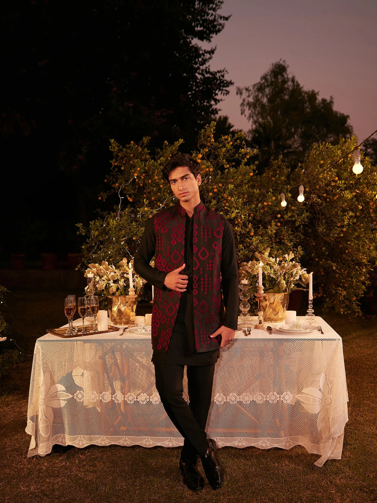 Black Maroon Embroidered Nehru Jacket Set - Image 9