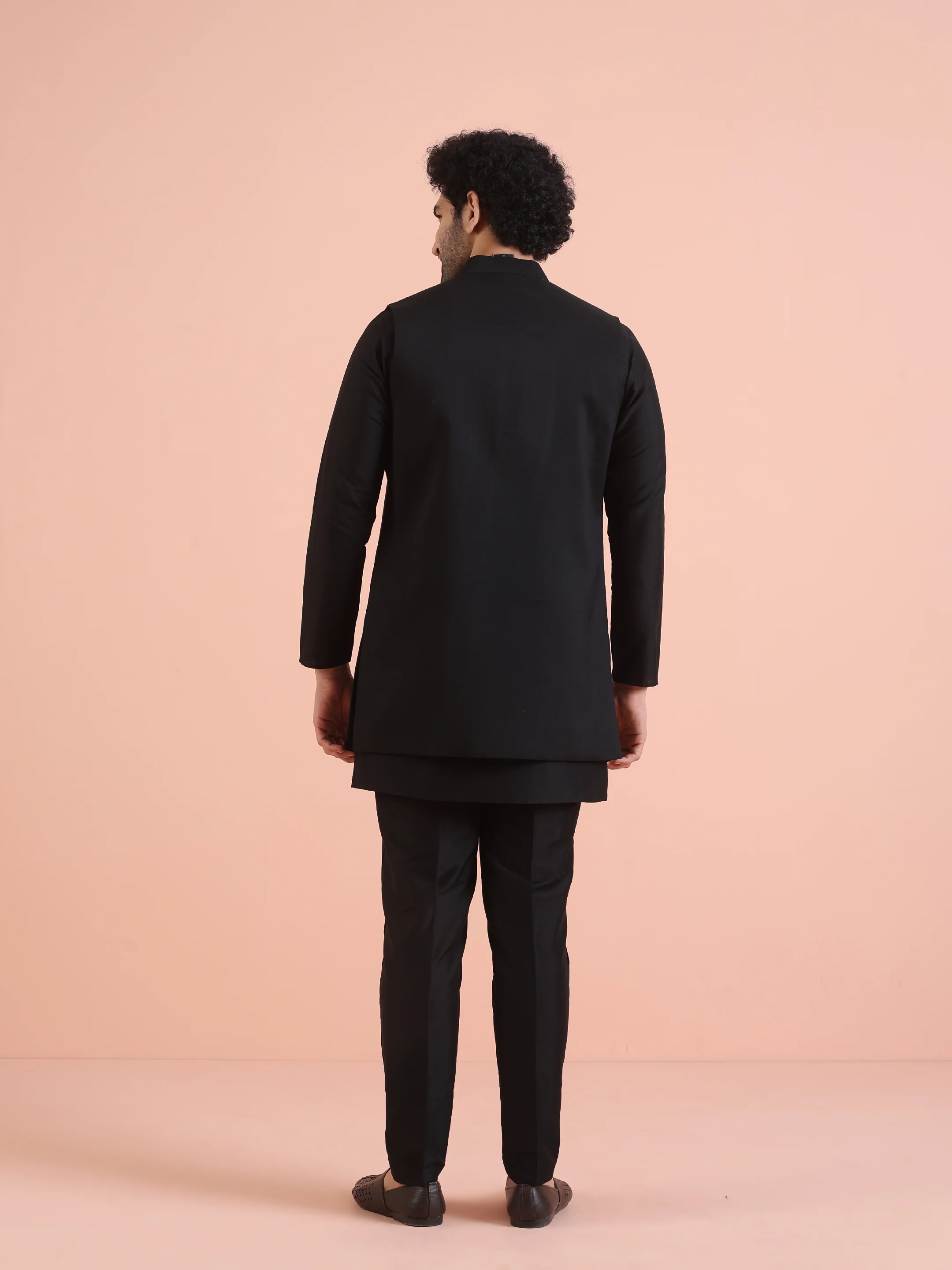 Black Embellished Jacket Kurta Trouser Set - Image 4