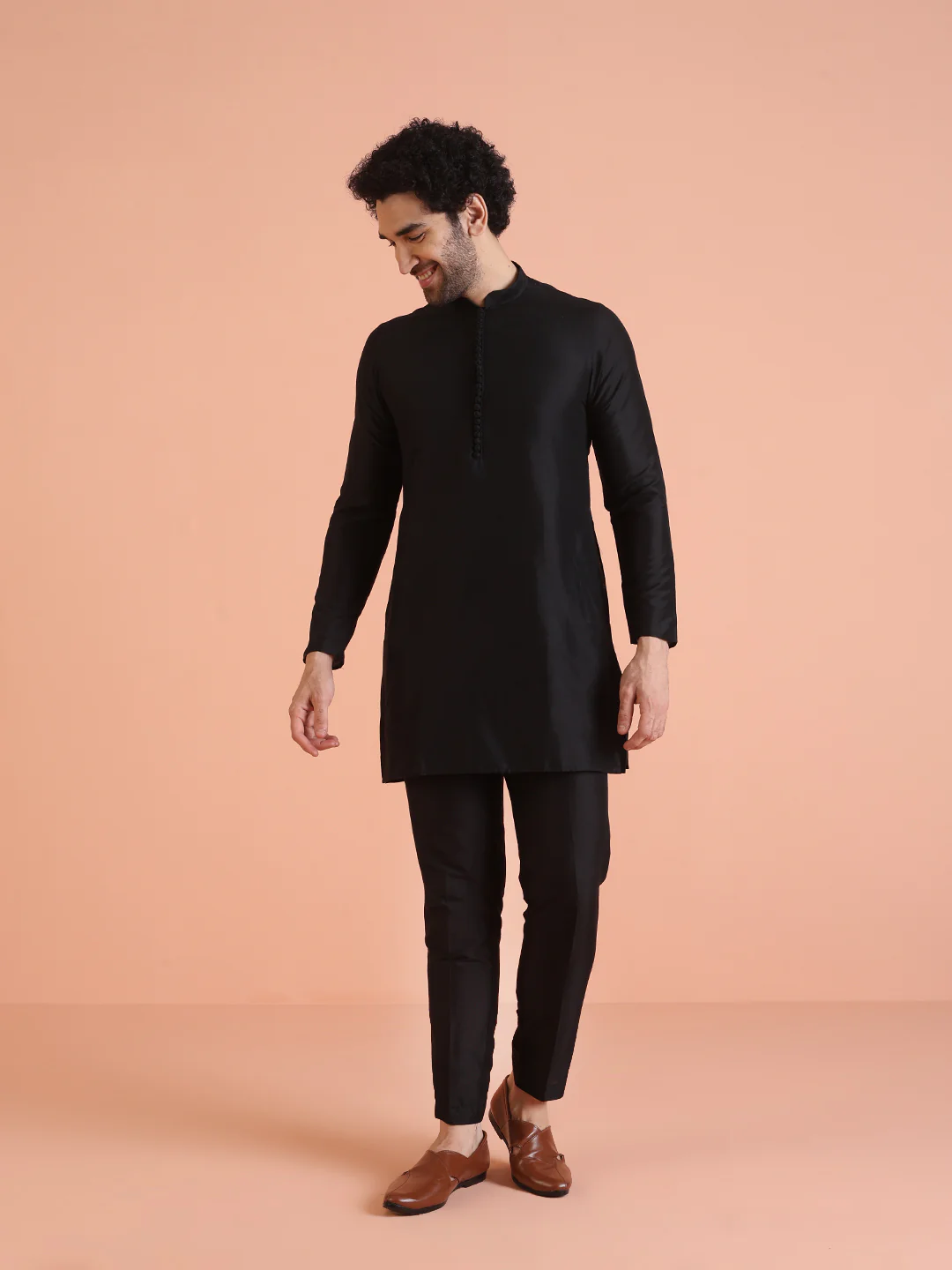 Black Ombre Sequinned Nehru Jacket Set - Image 7
