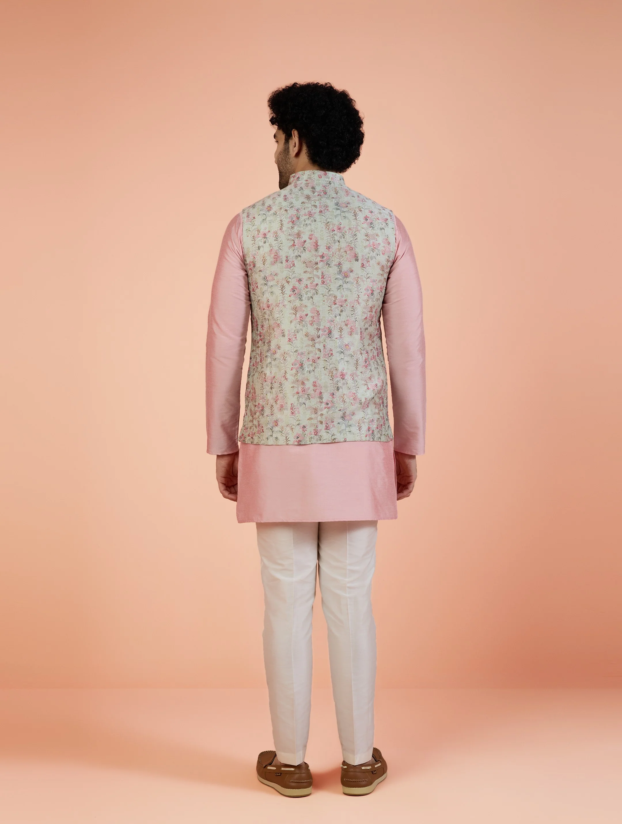 Men Multi Jacquard Kurta Nehru Jacket Trouser Set with Ethnic Motifs - Image 5