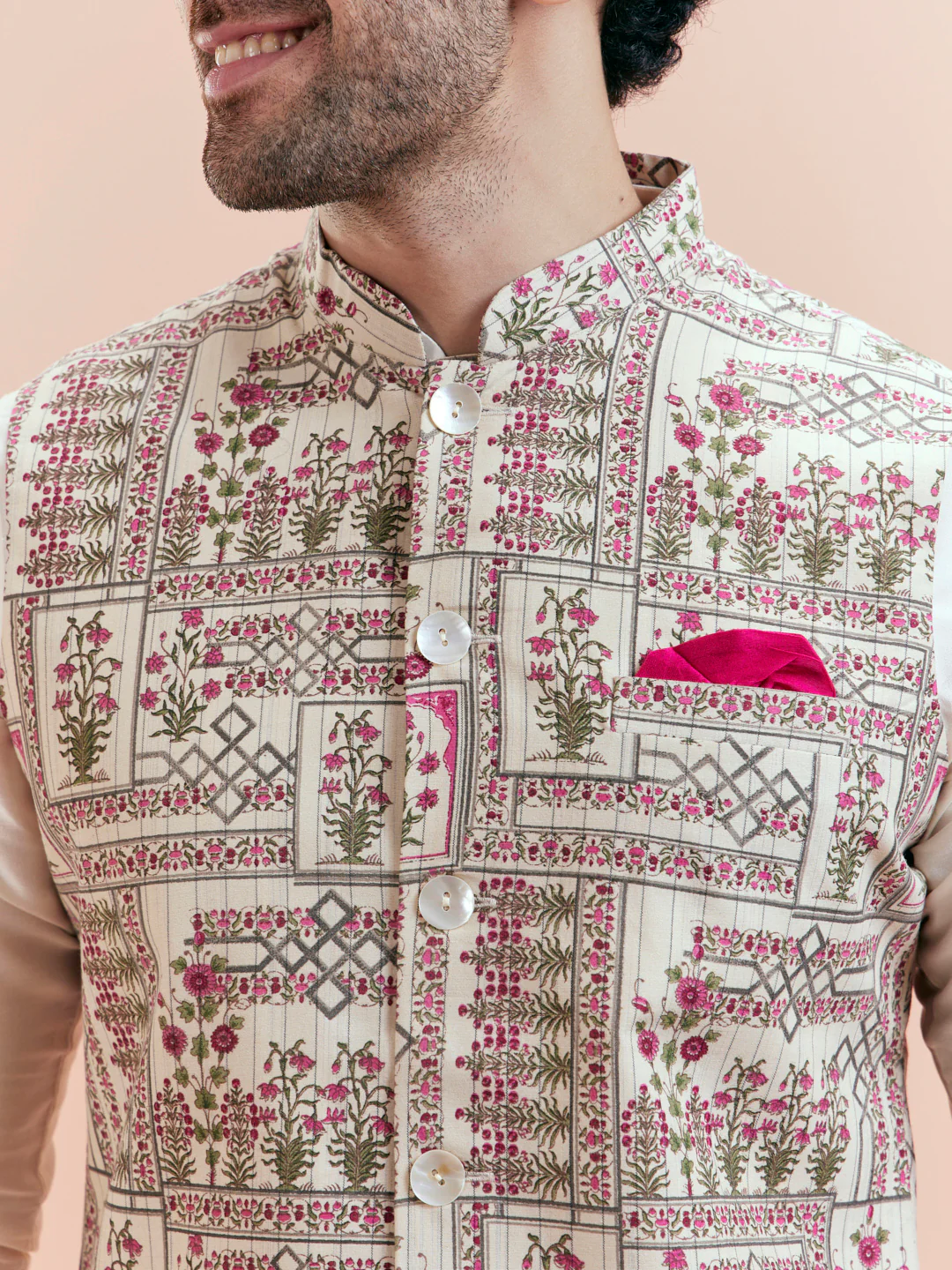 Cream Kurta Ivory Trouser with Embroidered Jacket - Image 6