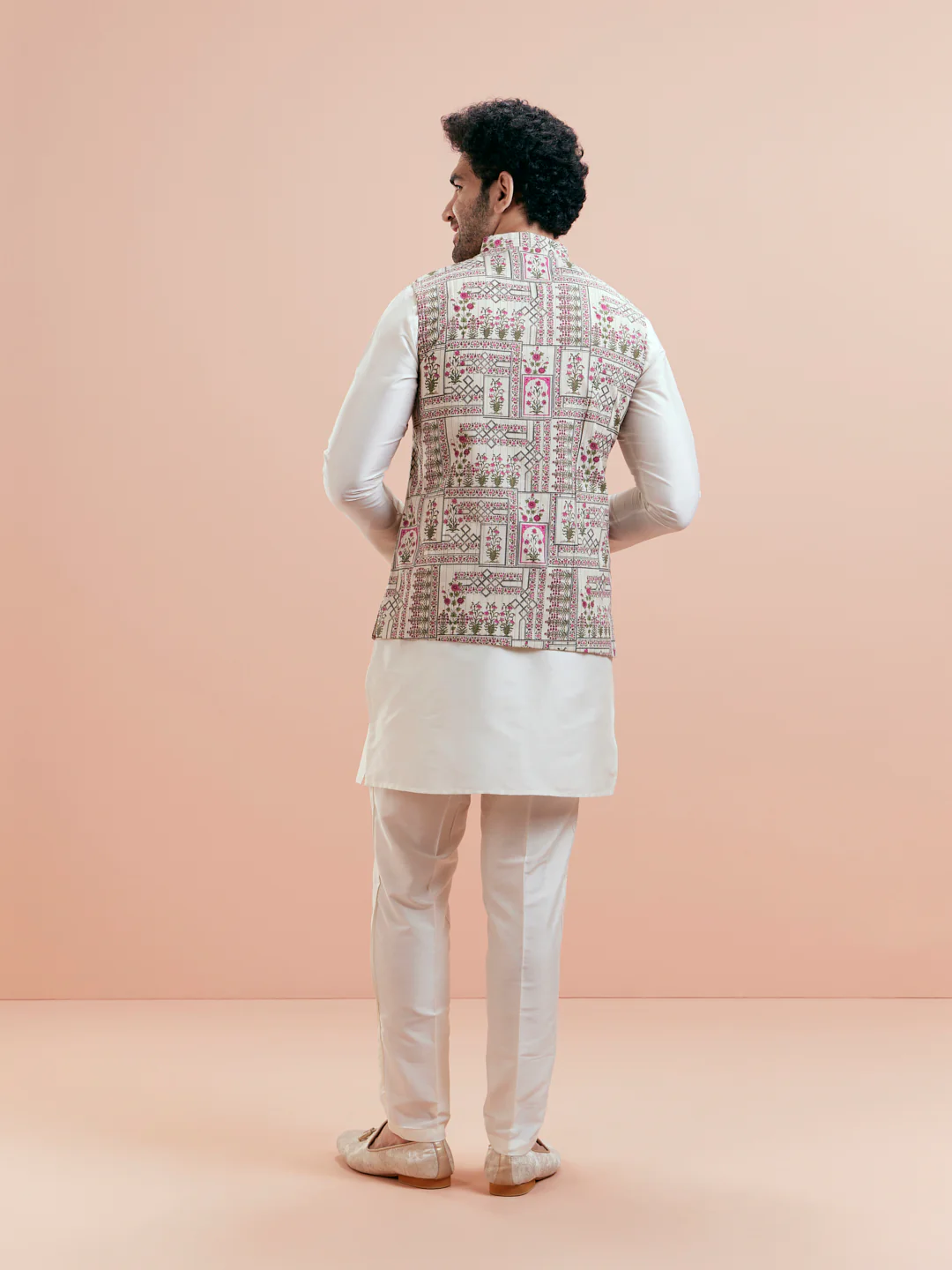 Cream Kurta Ivory Trouser with Embroidered Jacket - Image 7