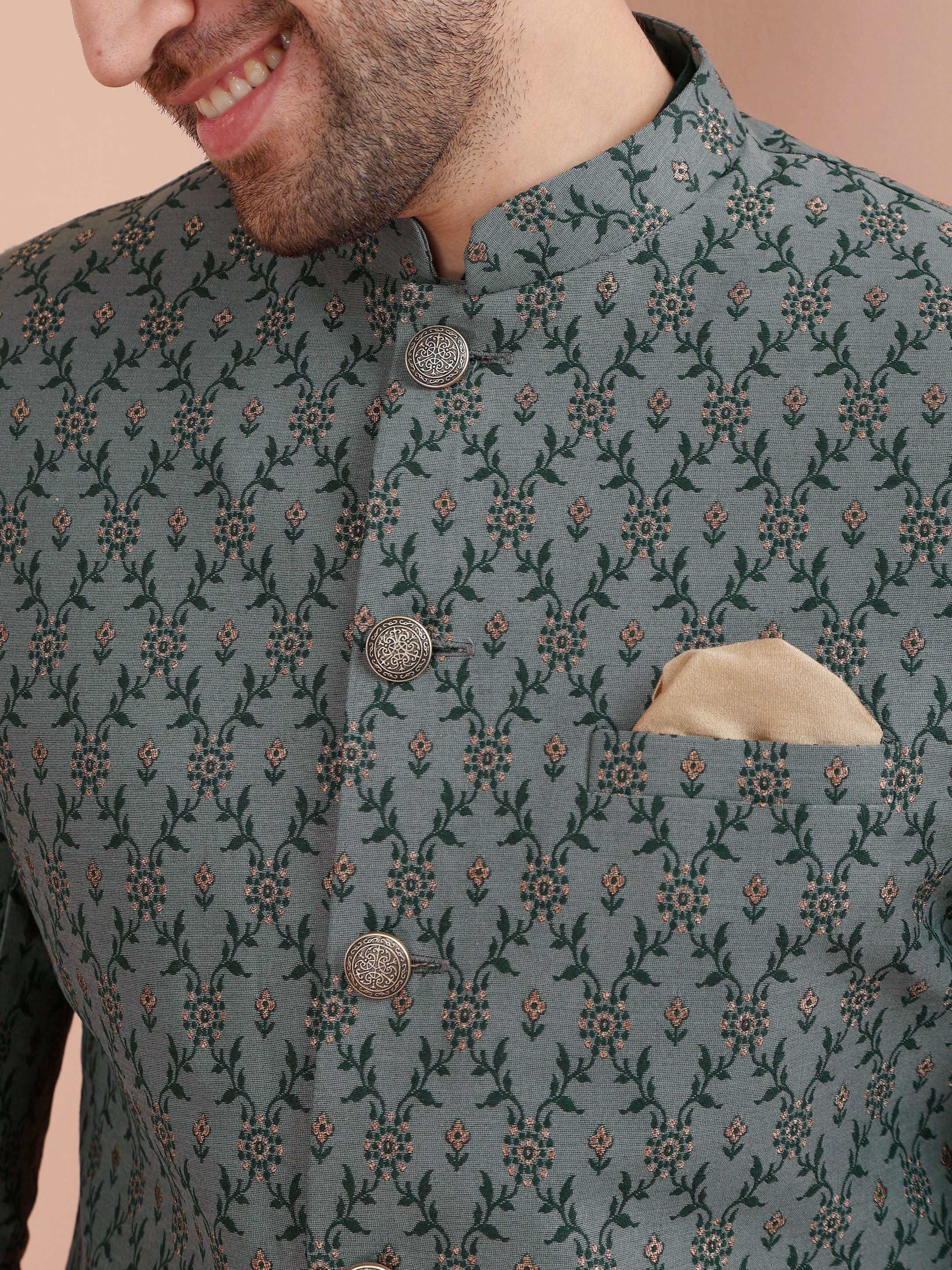 Grey Art Silk Embroidered Sherwani Achkan Set - Image 5