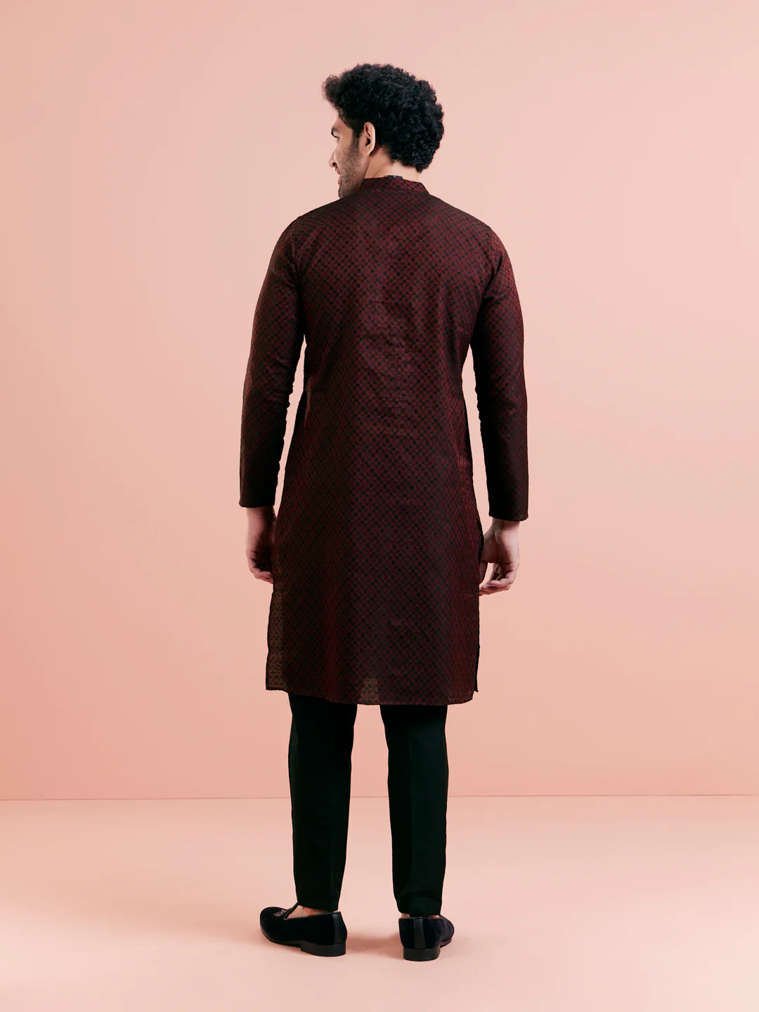 Maroon Textured Kurta Trouser Set - Image 7