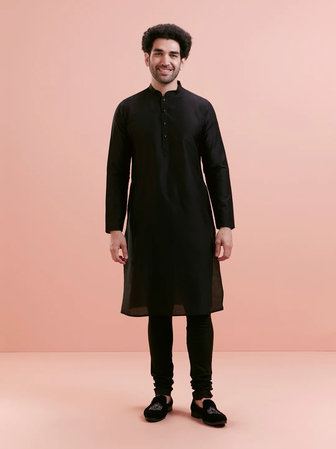 Black Silk Blend Embroidered Nehru Jacket Kurta Set - Image 8